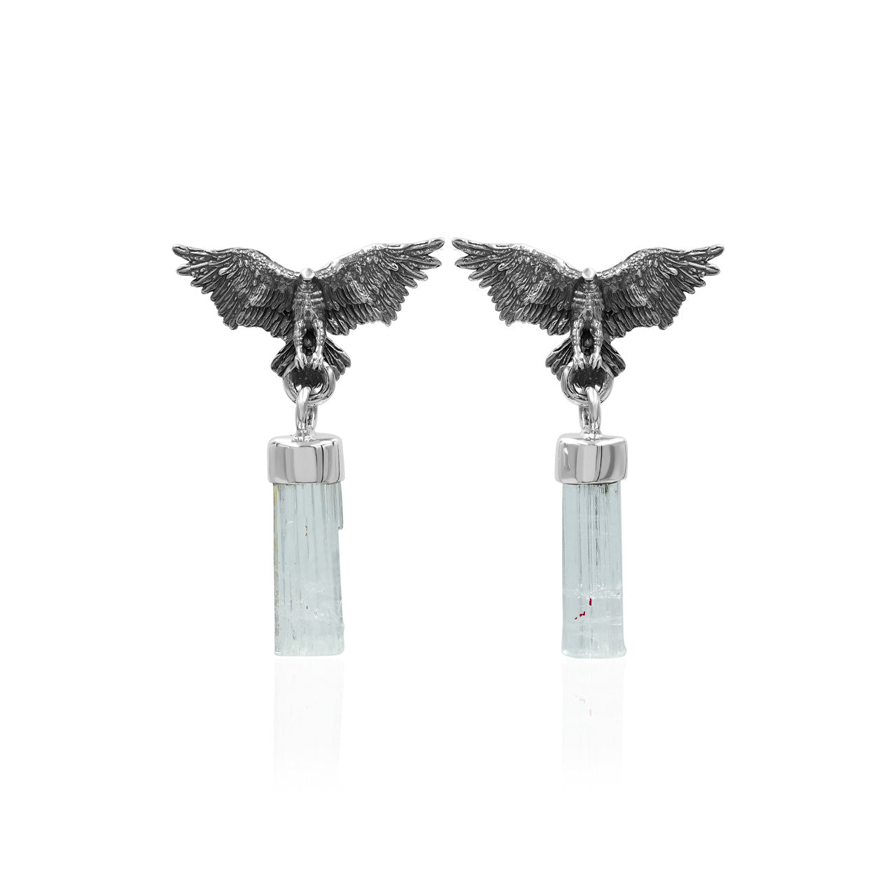 Starborn Aquamarine Crystal in Sterling Silver Eagle Earrings