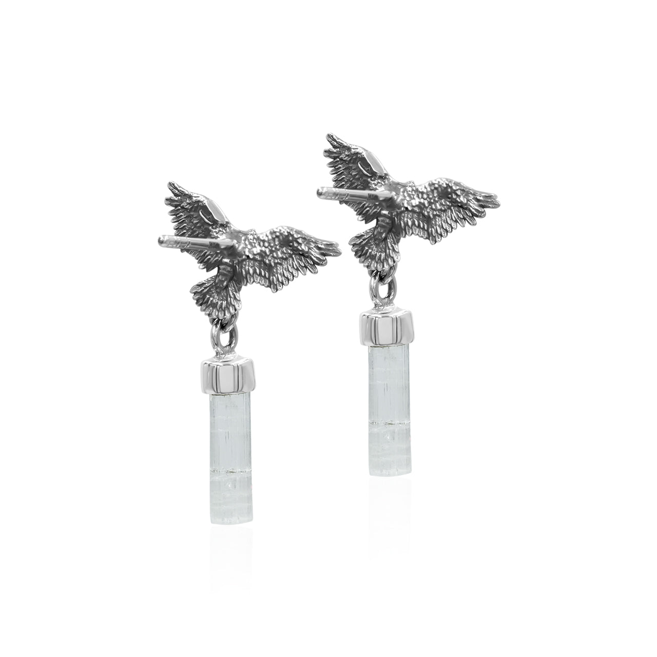 Starborn Aquamarine Crystal in Sterling Silver Eagle Earrings