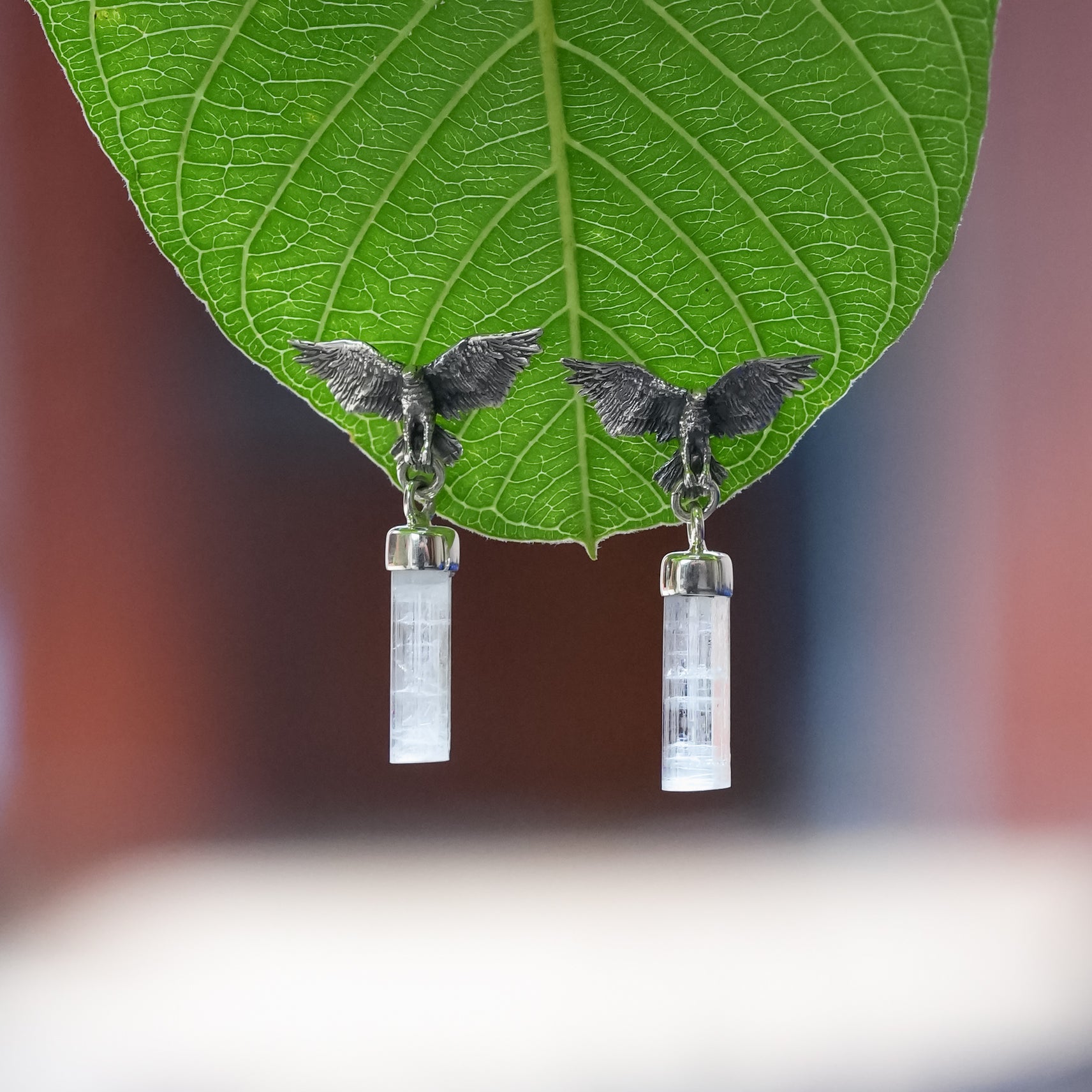 Starborn Aquamarine Crystal in Sterling Silver Eagle Earrings