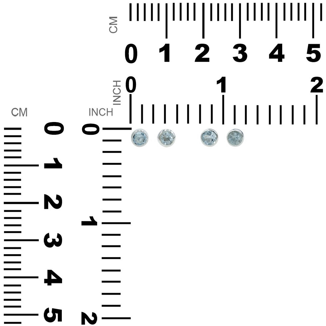 Starborn Aquamarine Faceted Round 4mm Bezel Style Post Earrings in Sterling Silver