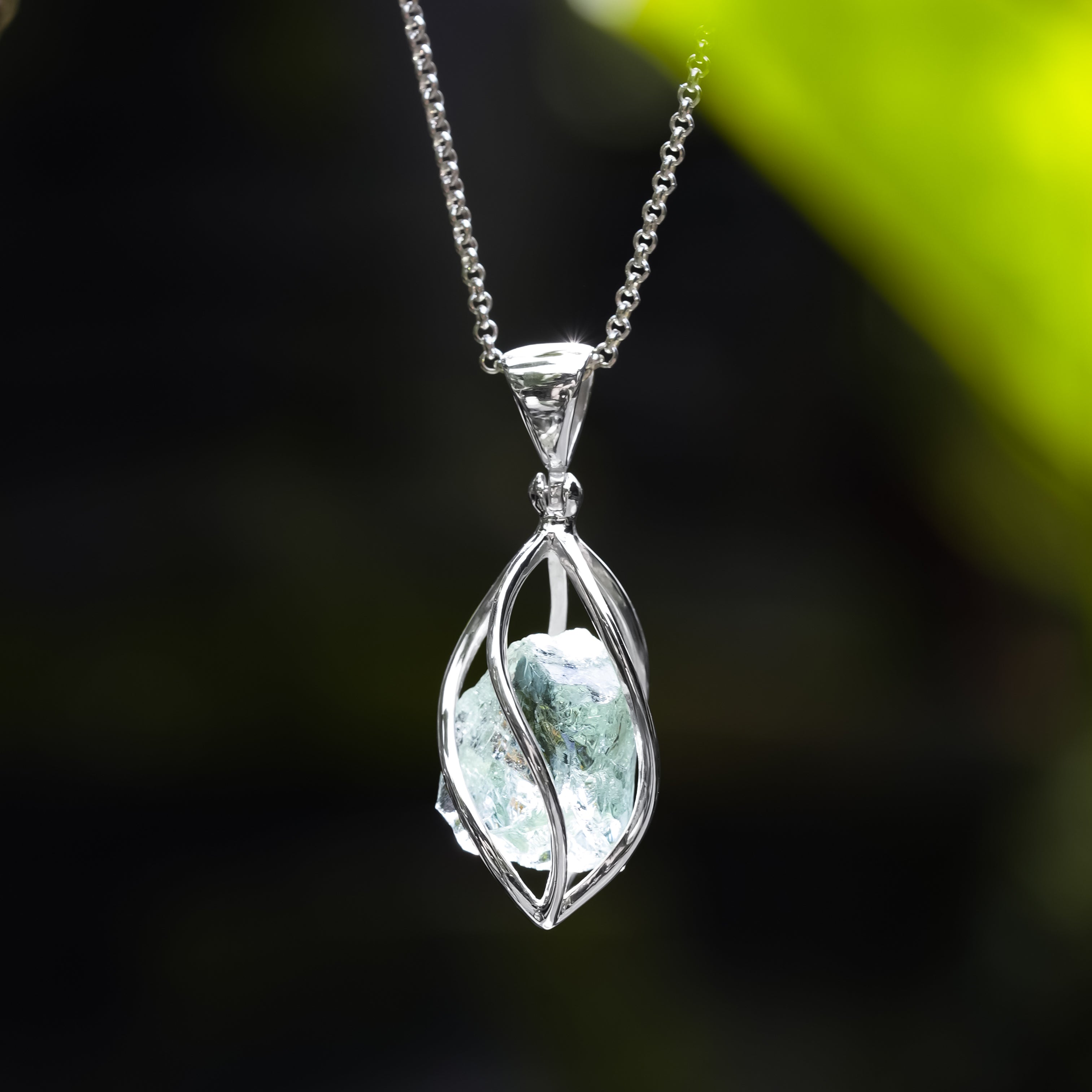 Starborn Sterling Silver Aquamarine Gemstone Cage Style Pendant