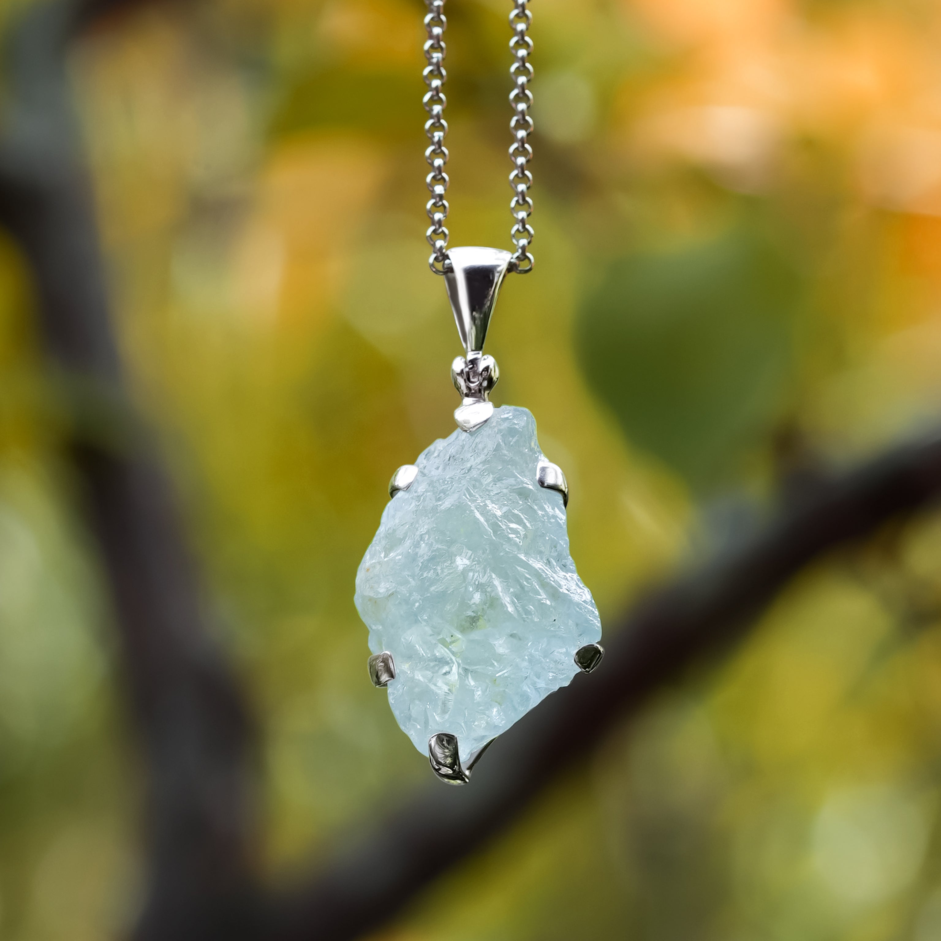 Starborn Rough Aquamarine Pendant in Sterling Silver