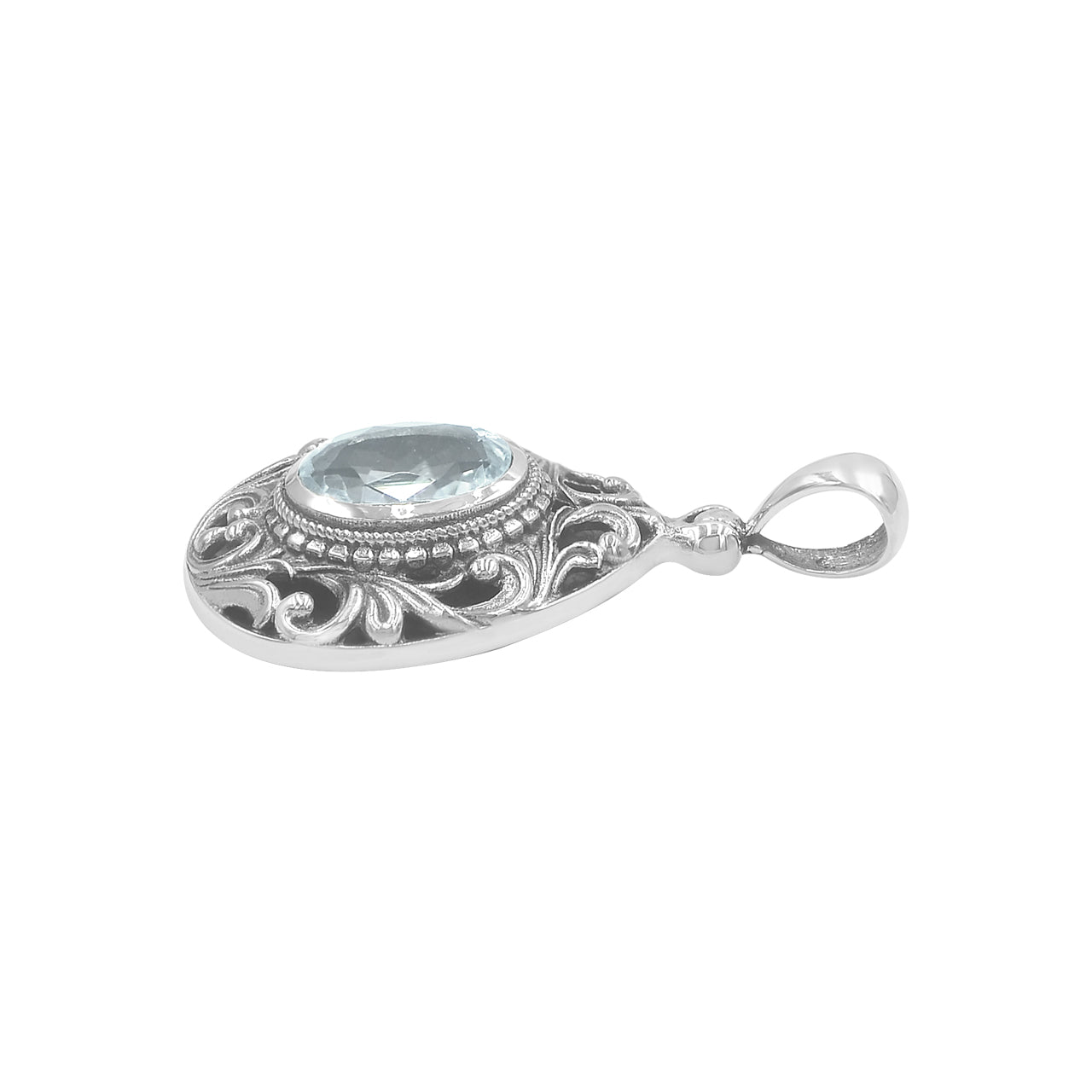 Starborn Faceted Elegant Scroll Aquamarine Pendant in Sterling Silver