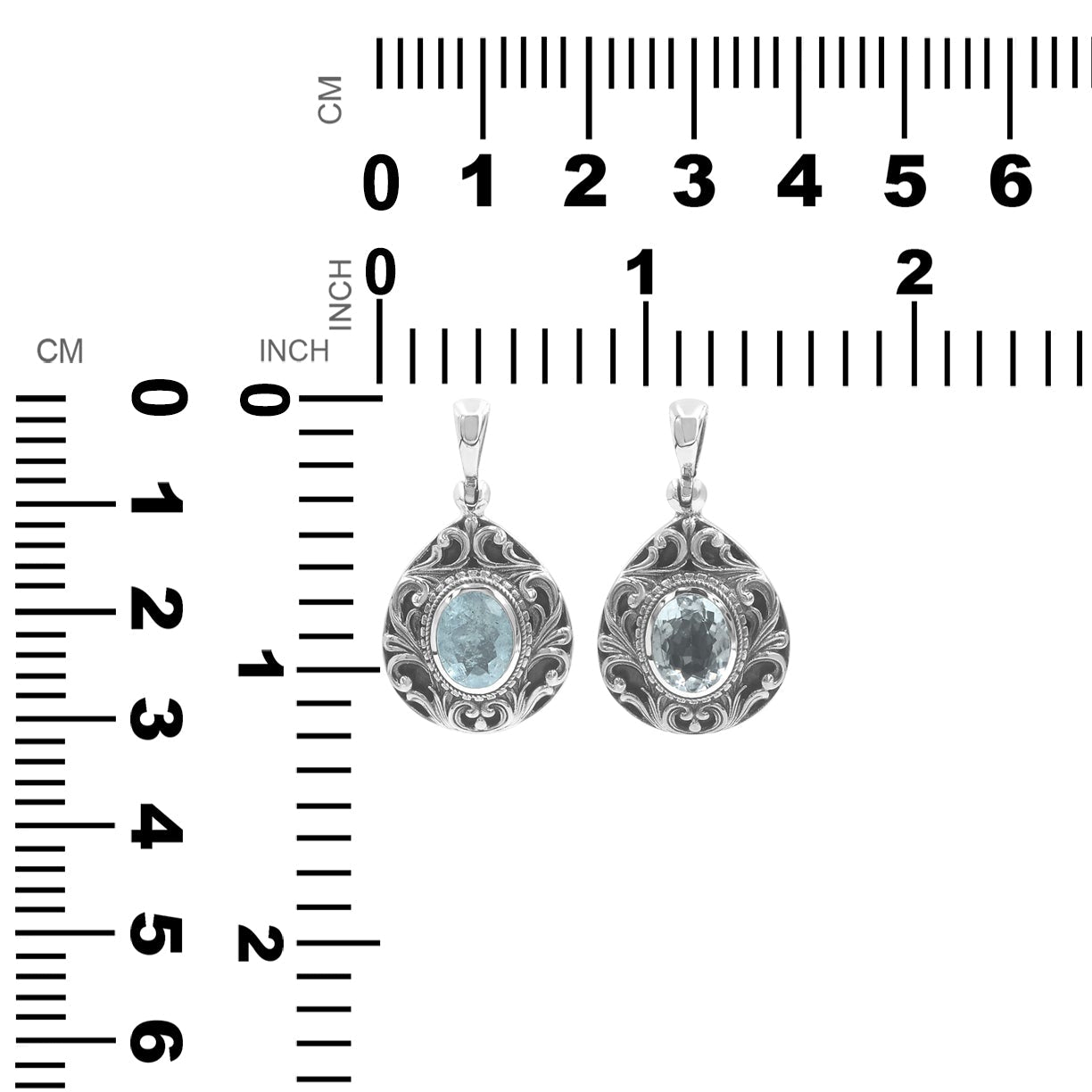 Starborn Faceted Elegant Scroll Aquamarine Pendant in Sterling Silver