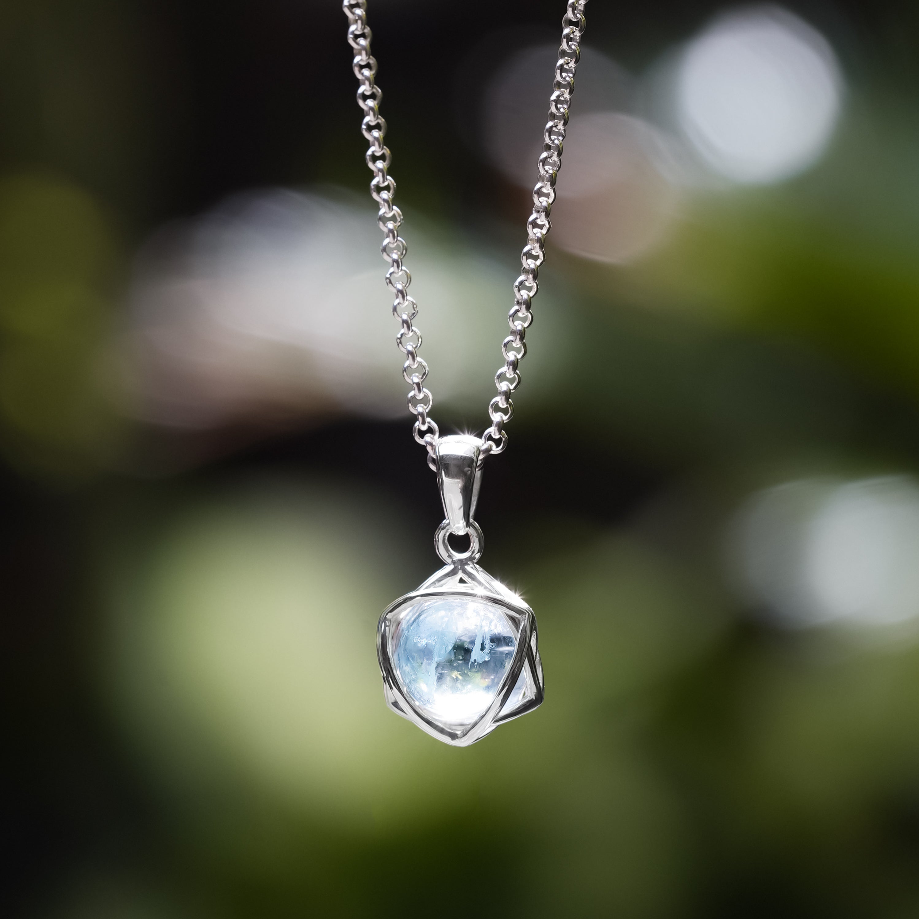 Starborn Aquamarine Sphere 6-Point Star Pendant in Sterling Silver