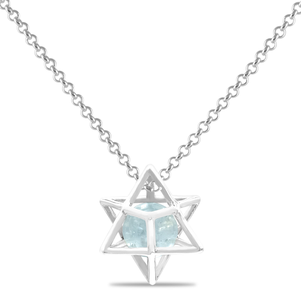 Merkabah star-shaped necklace with a gemstone sphere