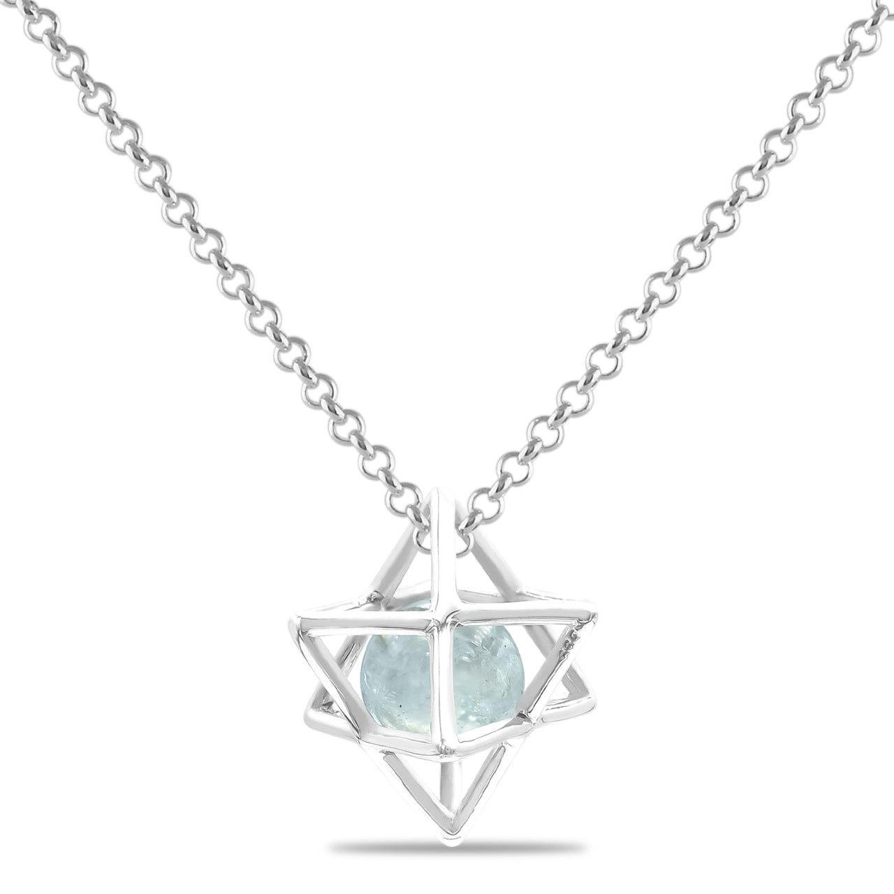 Starborn Merkabah Cage Gemstone Sphere with Sterling Silver Pendant and Chain