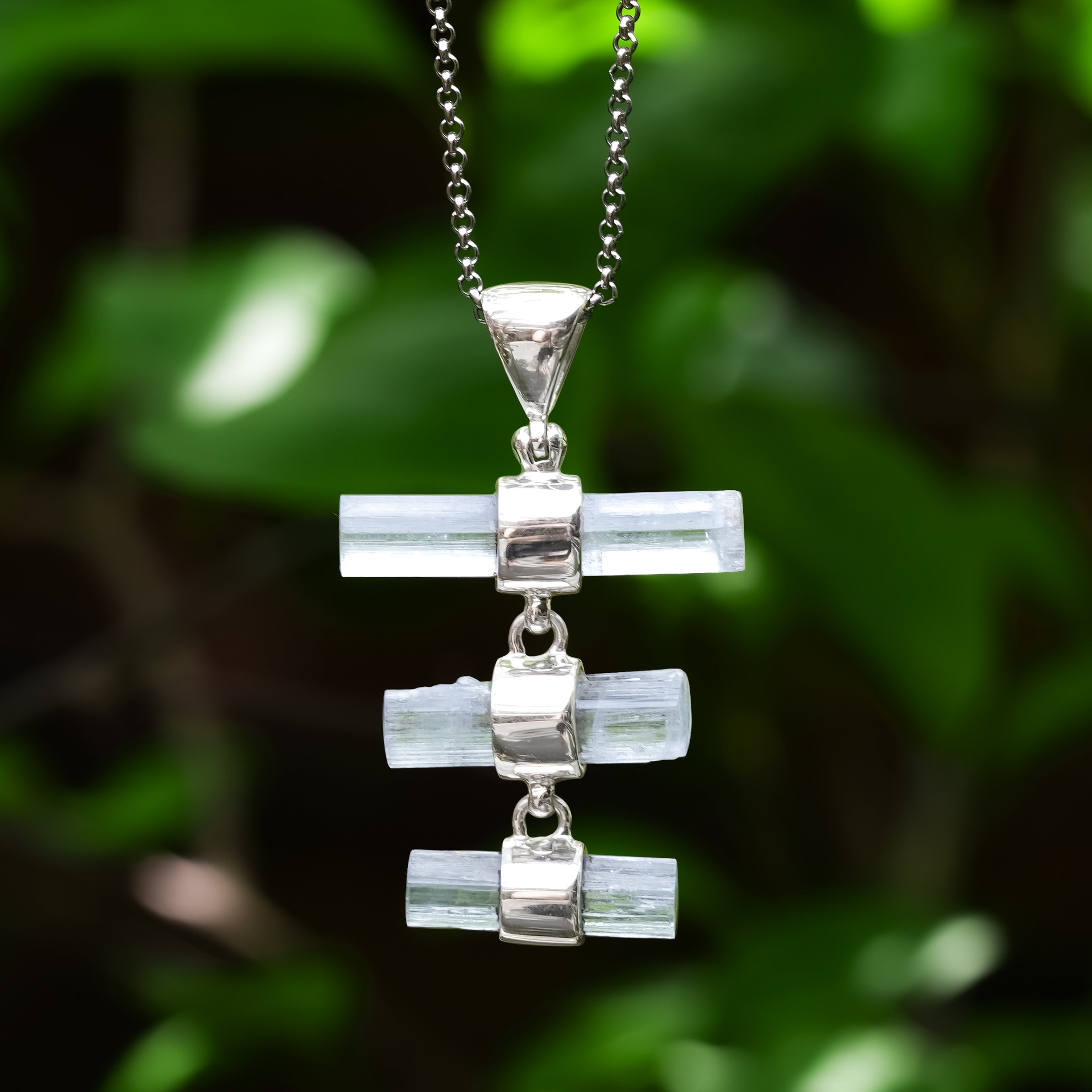 Starborn Triple Dangle Aquamarine with Silver Band Pendant in Sterling Silver