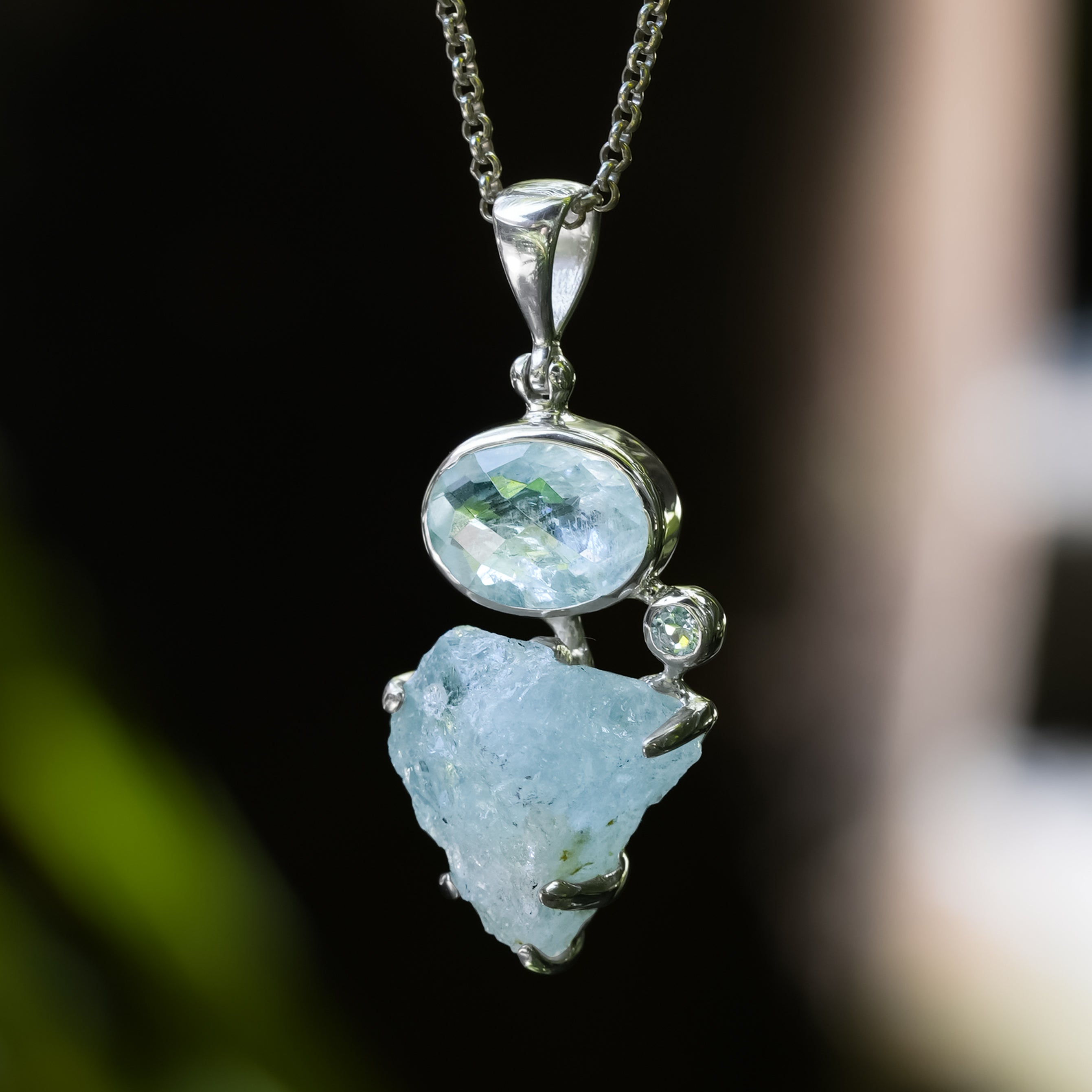 Starborn Double Aquamarine Pendant in Fine Sterling Silver