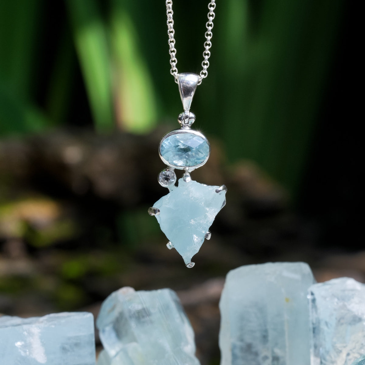 Colgante doble de aguamarina Starborn en fina plata de ley
