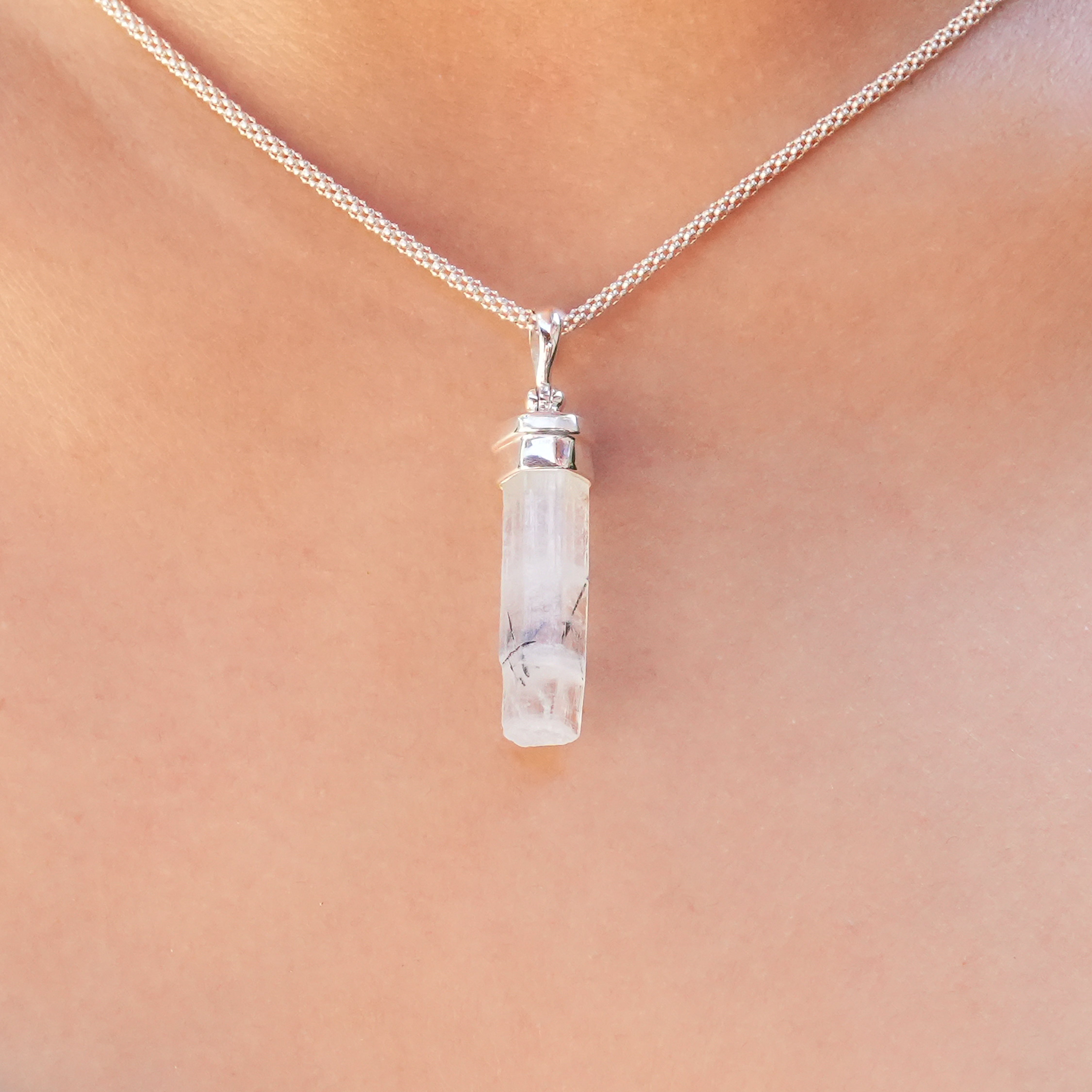 Starborn Aquamarin Kristall Verschluss-Anhänger in Sterlingsilber