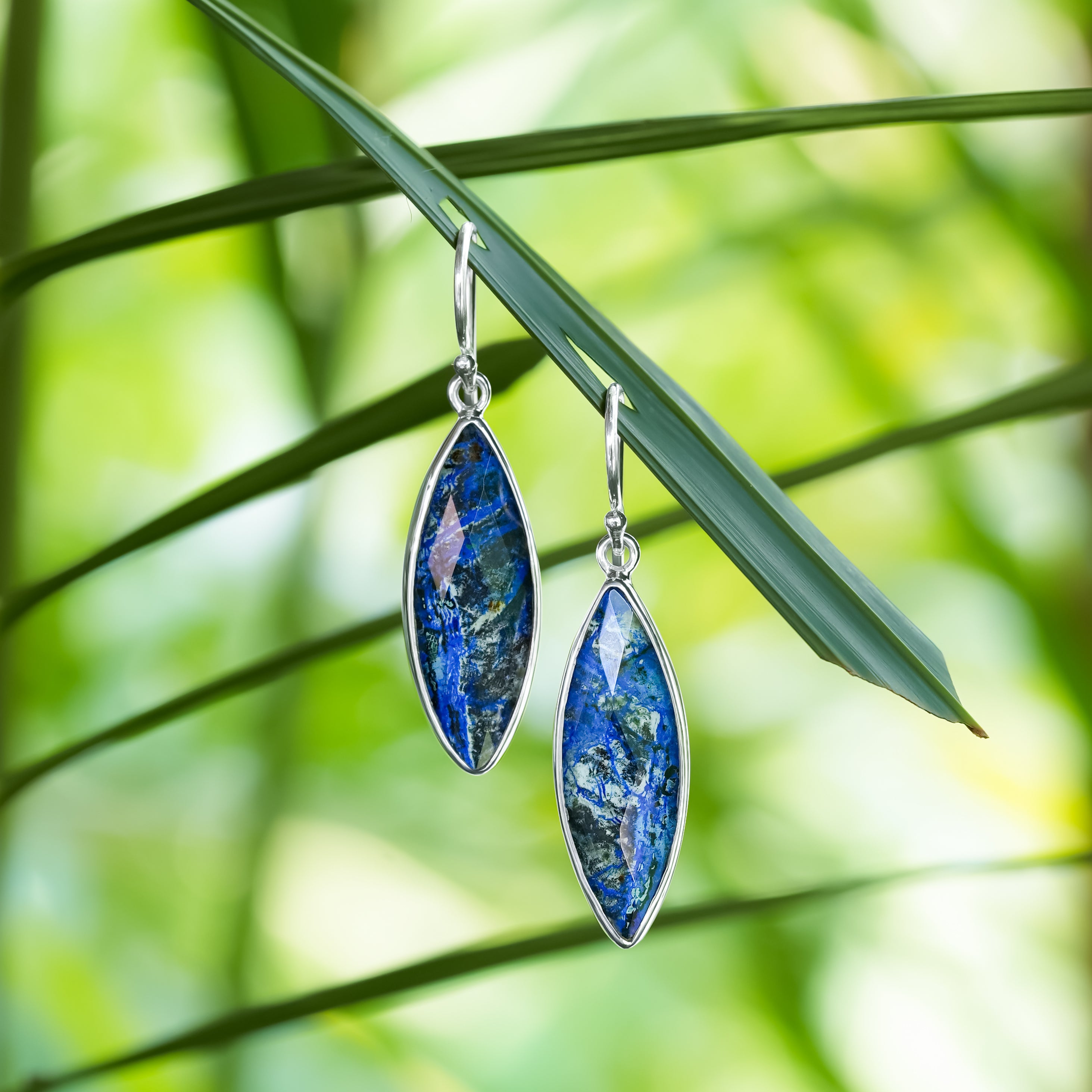 Pendientes dobles de malaquita y azurita facetada Starborn en plata de ley