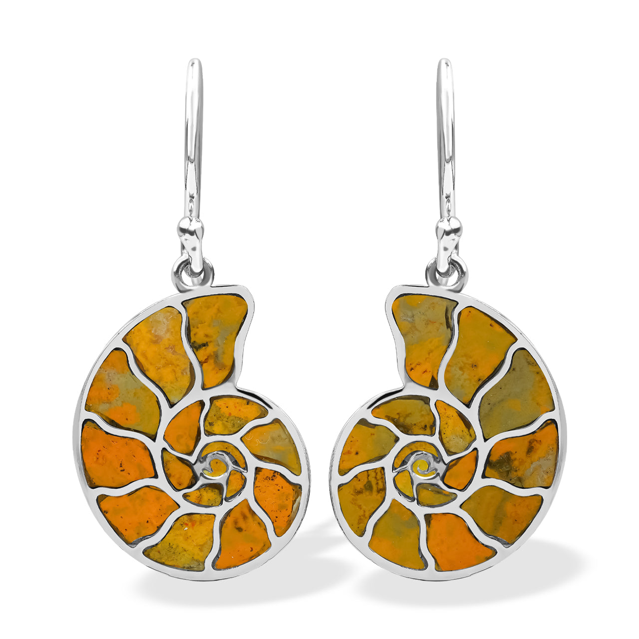 Starborn Bumblebee Jasper Inlay Ammonite Earrings in Sterling Silver