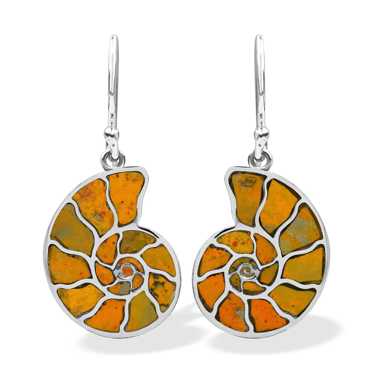 Starborn Bumblebee Jasper Inlay Ammonite Earrings in Sterling Silver