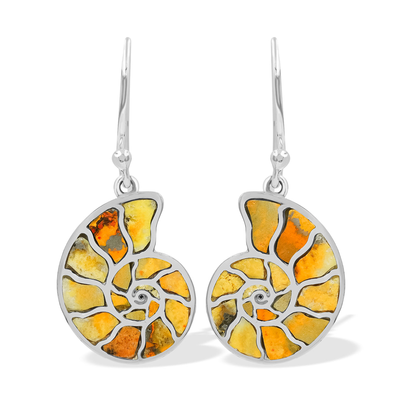 Starborn Bumblebee Jasper Inlay Ammonite Earrings in Sterling Silver