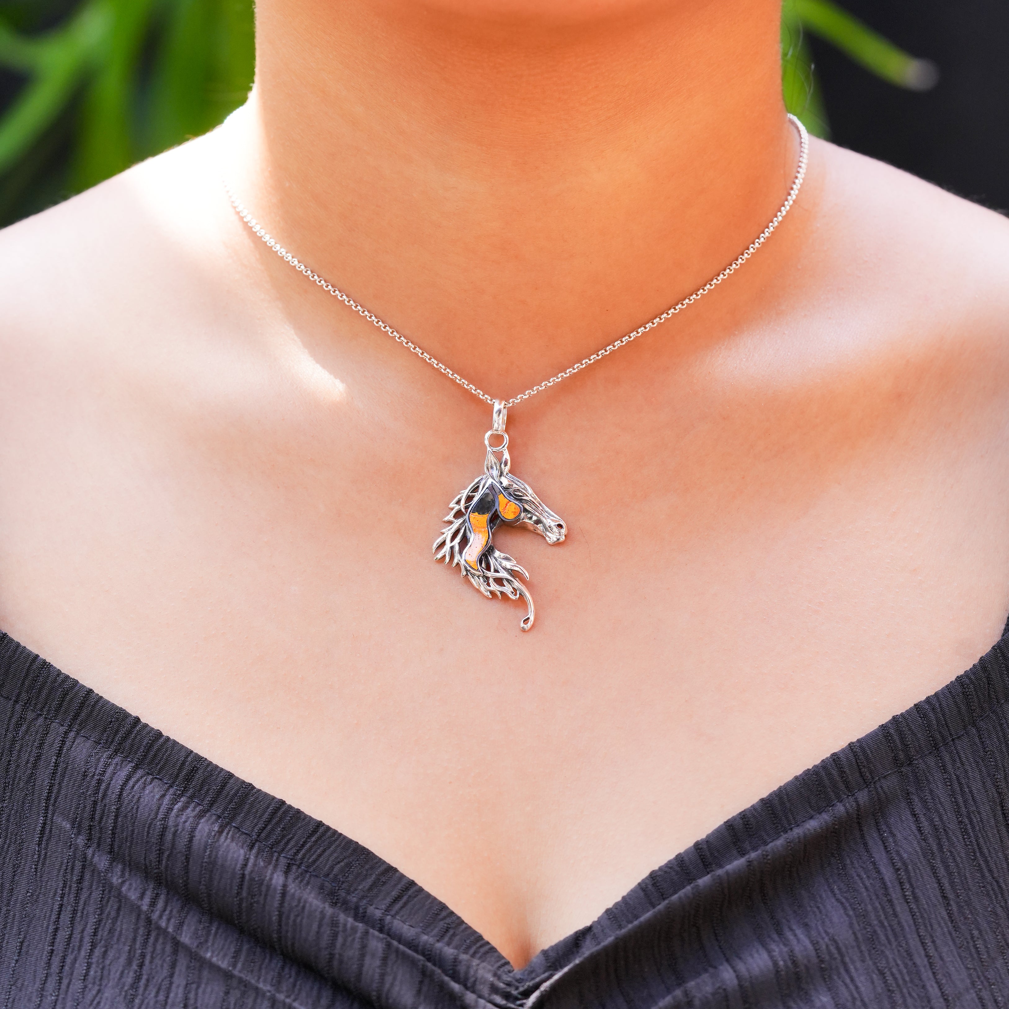Starborn Bumblebee Jasper Horse Head Pendant in Sterling Silver