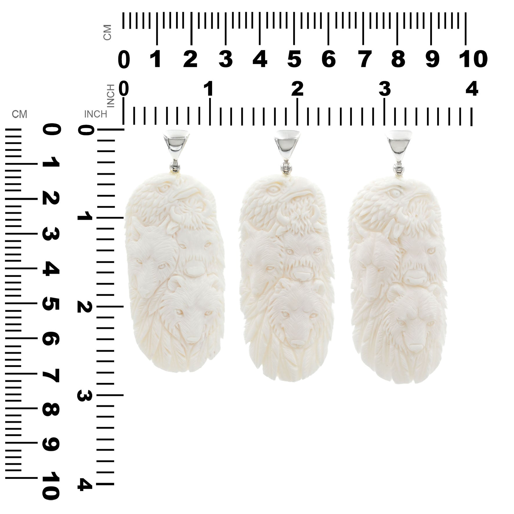 Starborn Carved Buffalo Bone Pendant Eagle, Wolf, Bison, & Bear in Sterling Silver