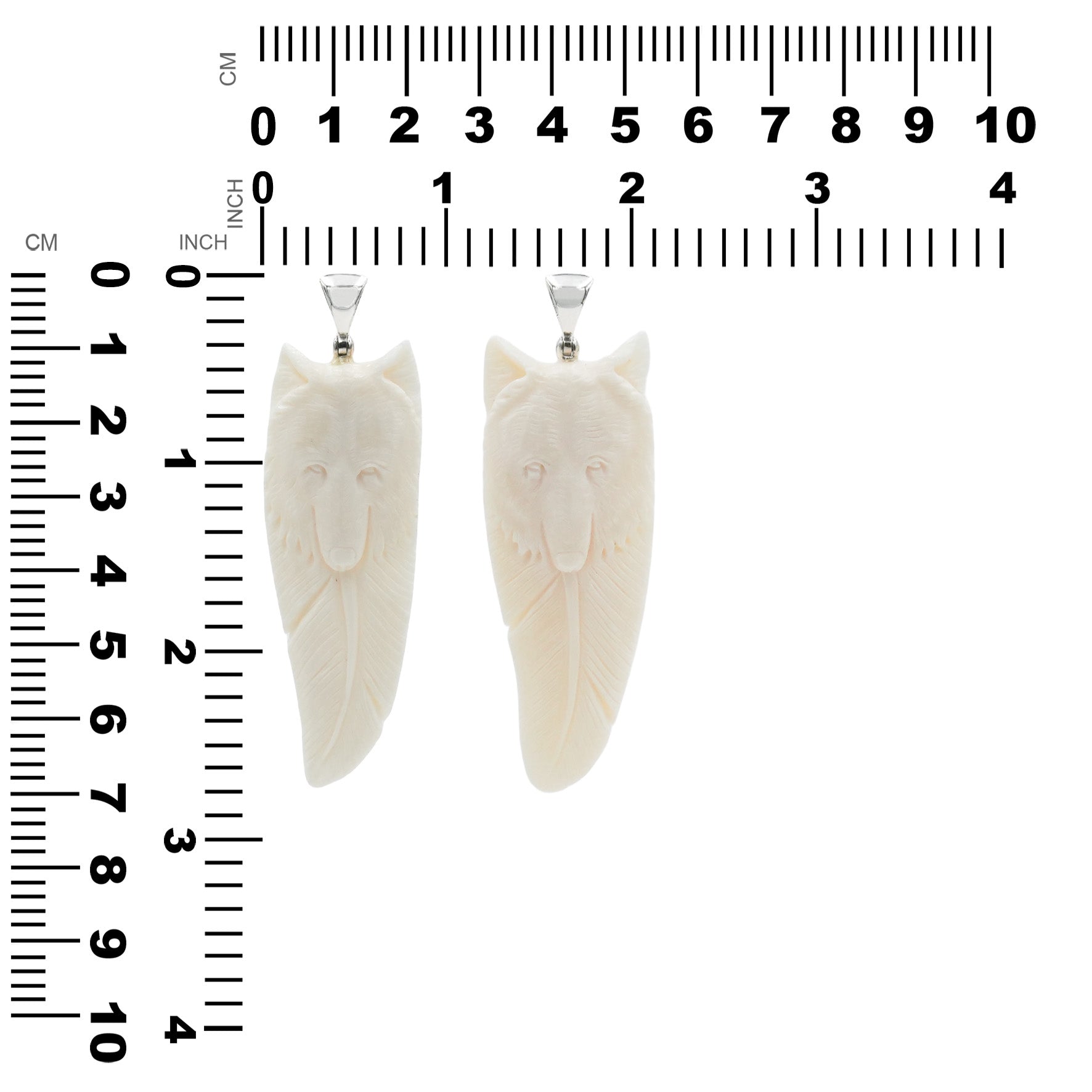 Starborn Carved Buffalo Bone Pendant Wolf Head & Feather in Sterling Silver