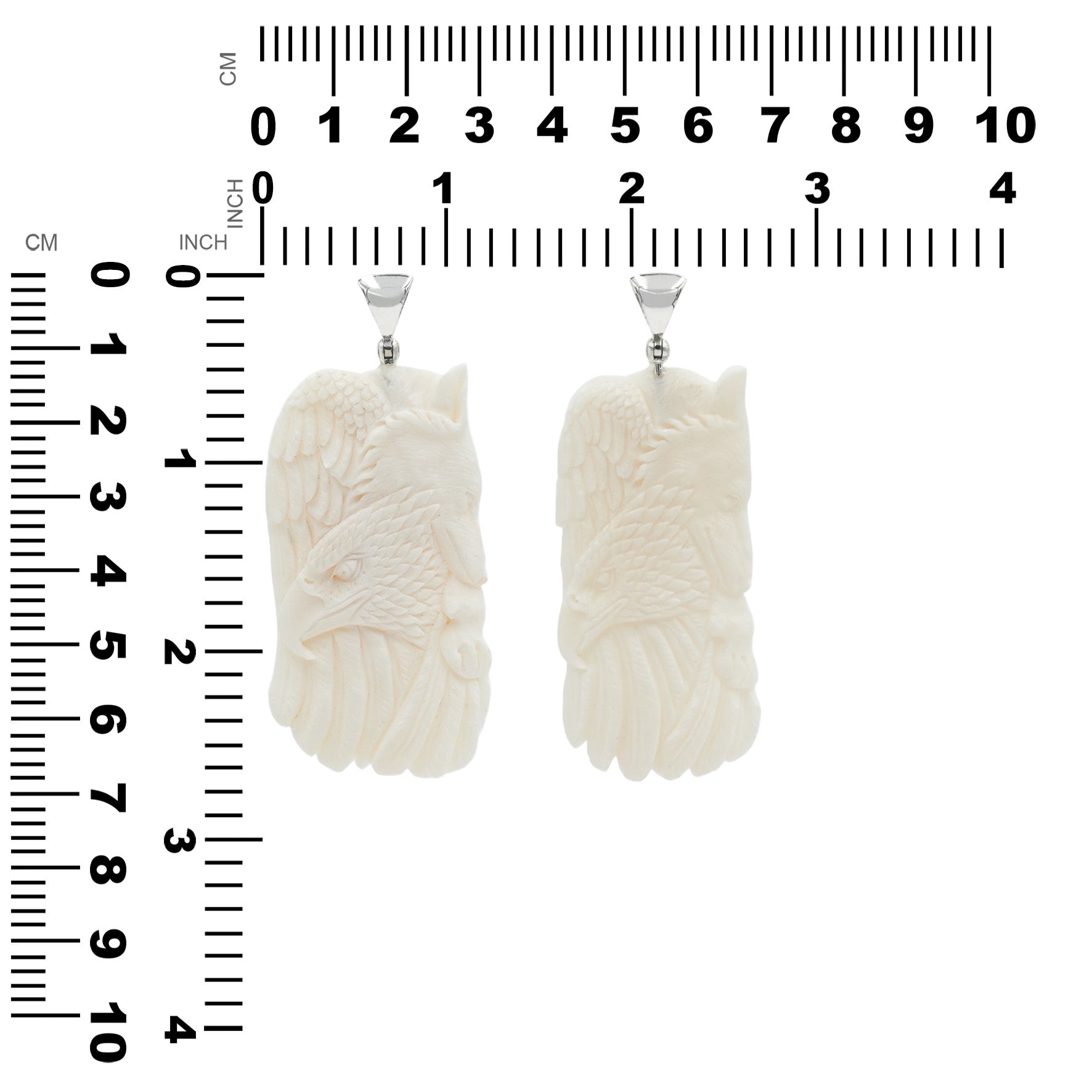 Starborn Carved Buffalo Bone Pendant Wolf & Eagle in Sterling Silver