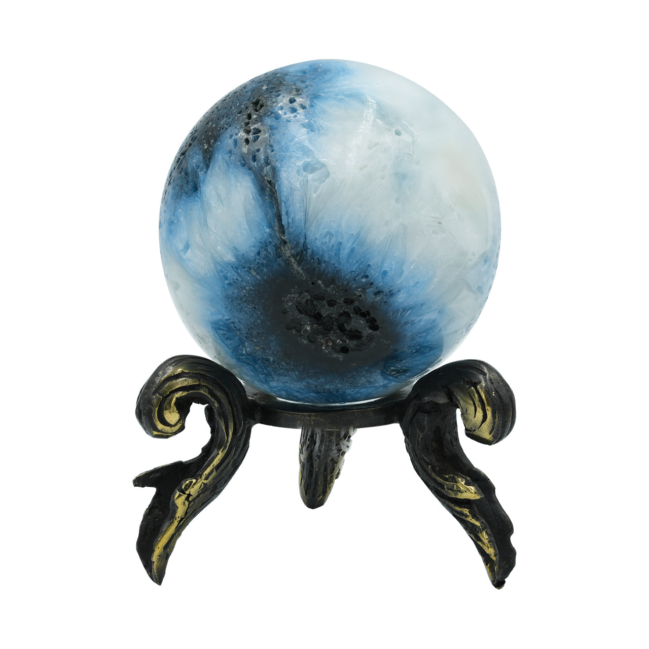 Starborn Blue Ice Glacierite Sphere Display with Brass Stand