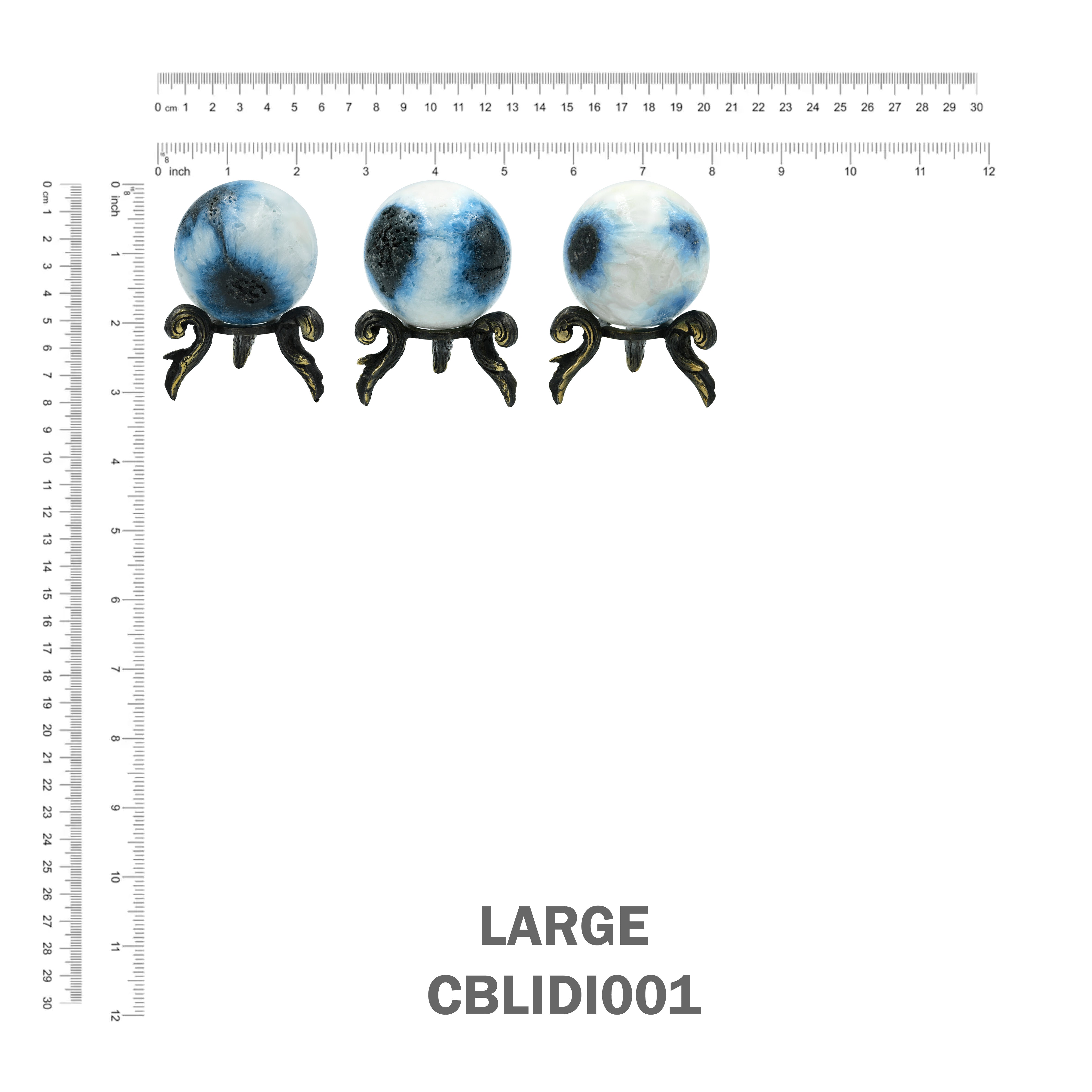 Starborn Blue Ice Glacierite Sphere Display with Brass Stand