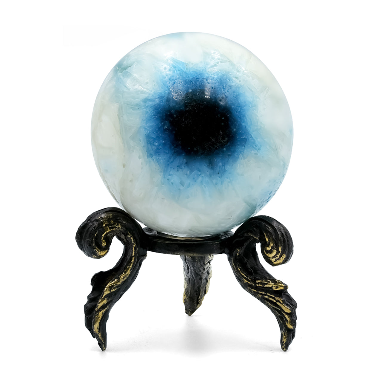 Starborn Blue Ice Glacierite Sphere Display with Brass Stand