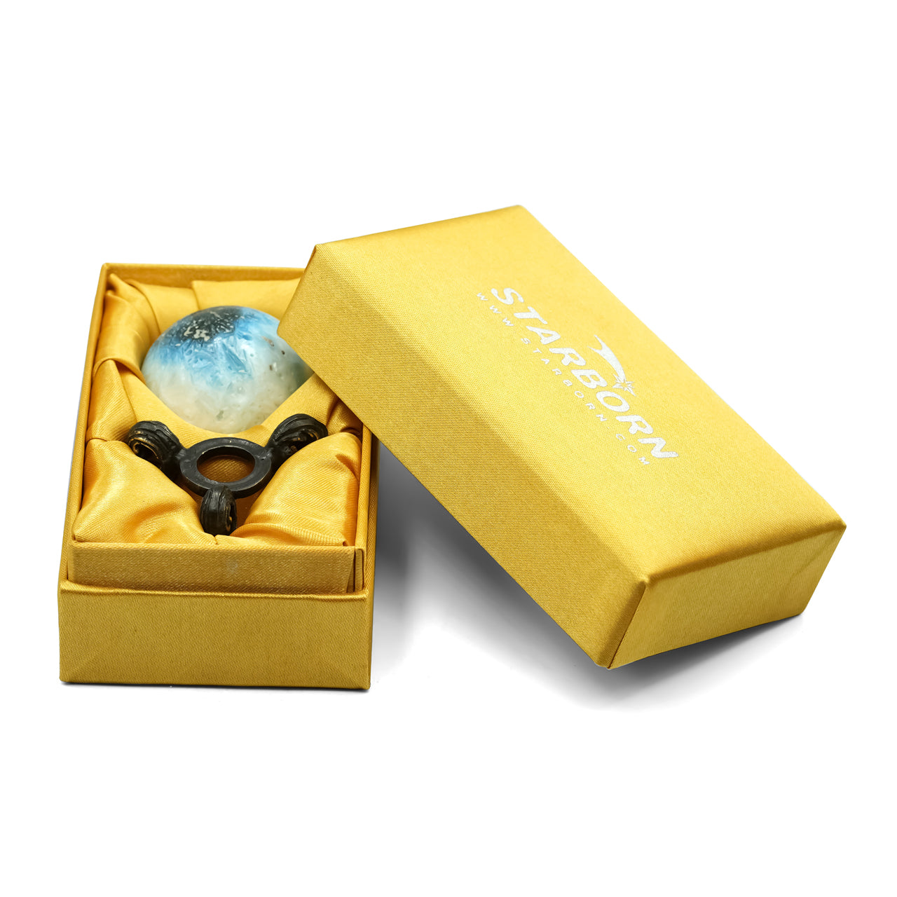 Starborn Blue Ice Glacierite Sphere Display with Brass Stand