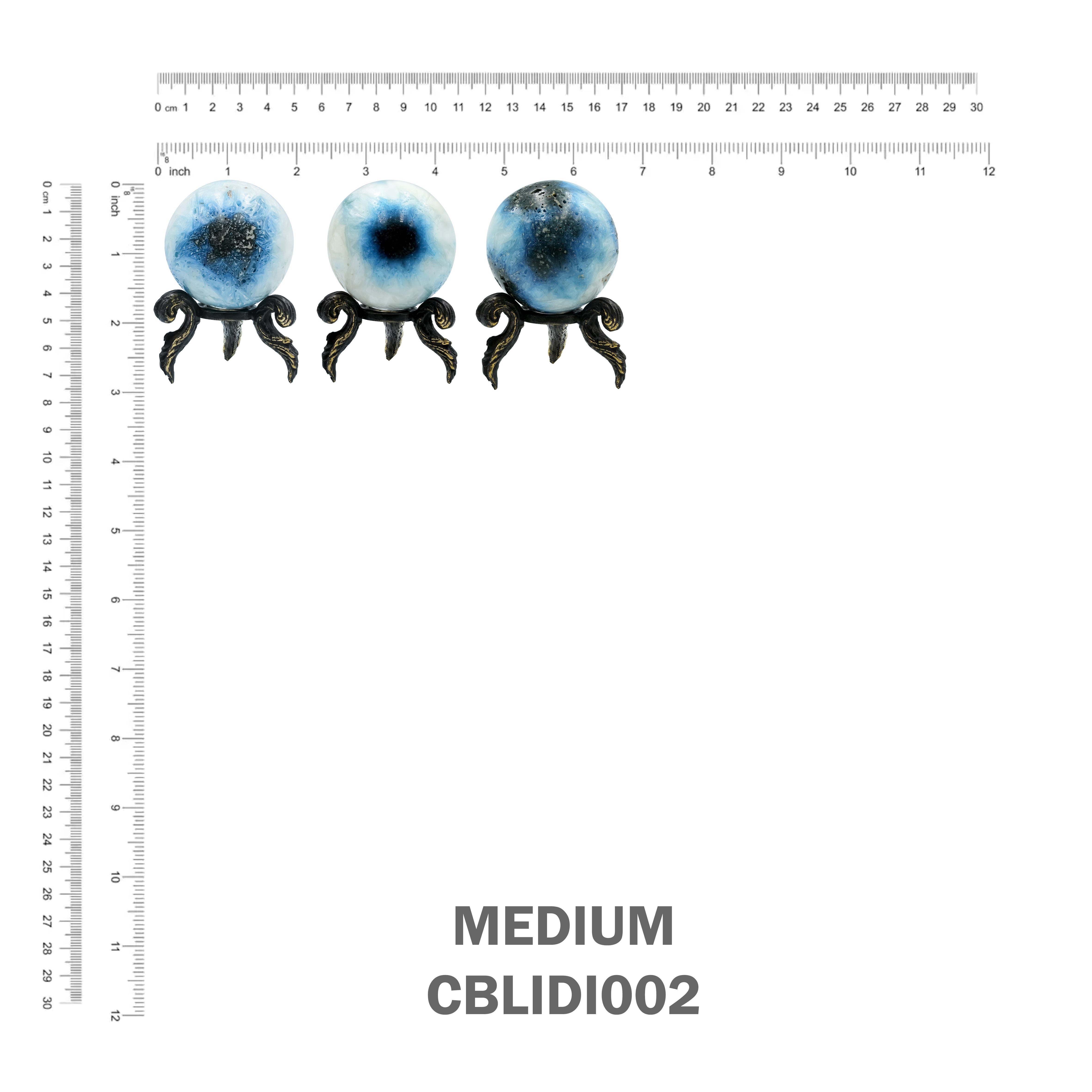 Starborn Blue Ice Glacierite Sphere Display with Brass Stand