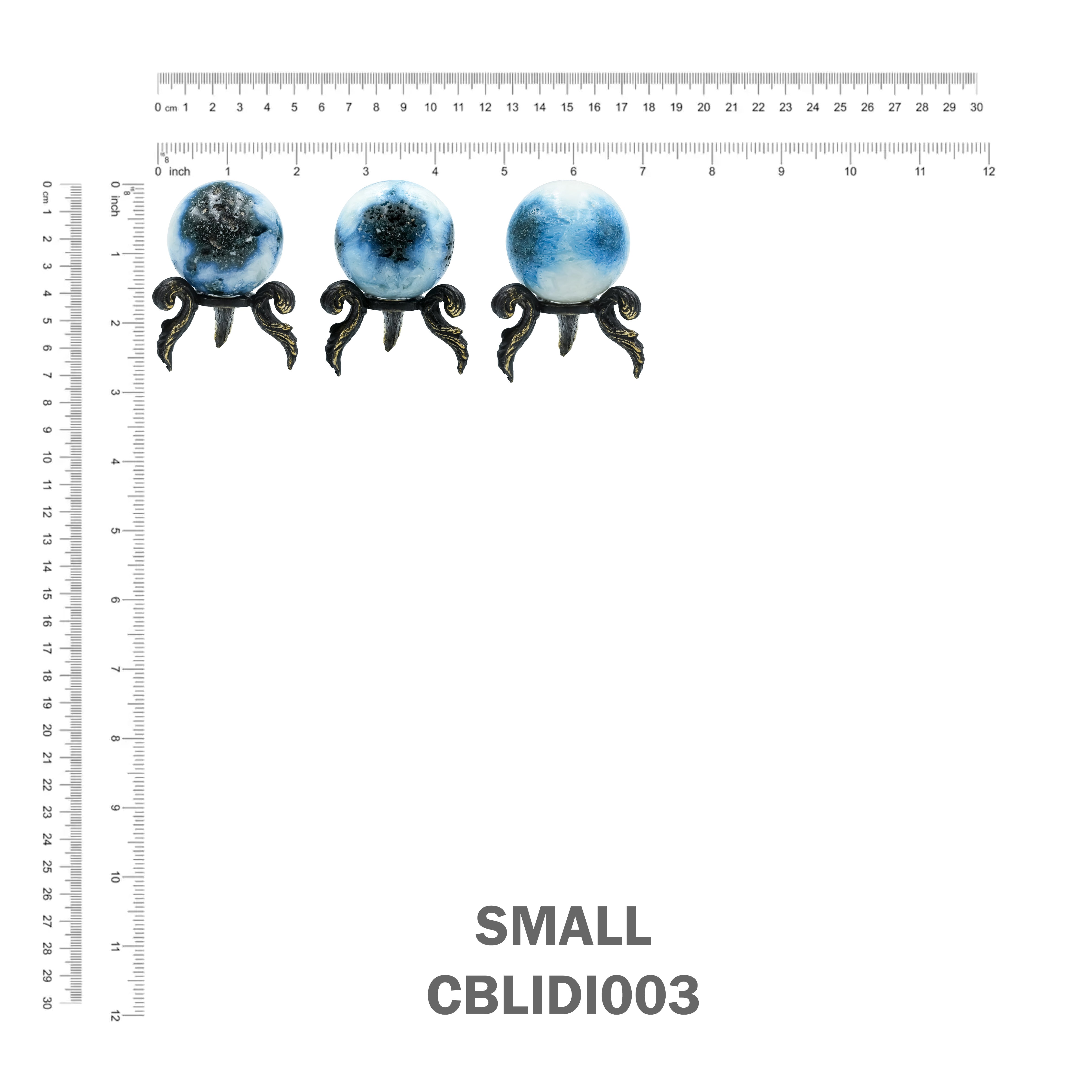 Starborn Blue Ice Glacierite Sphere Display with Brass Stand