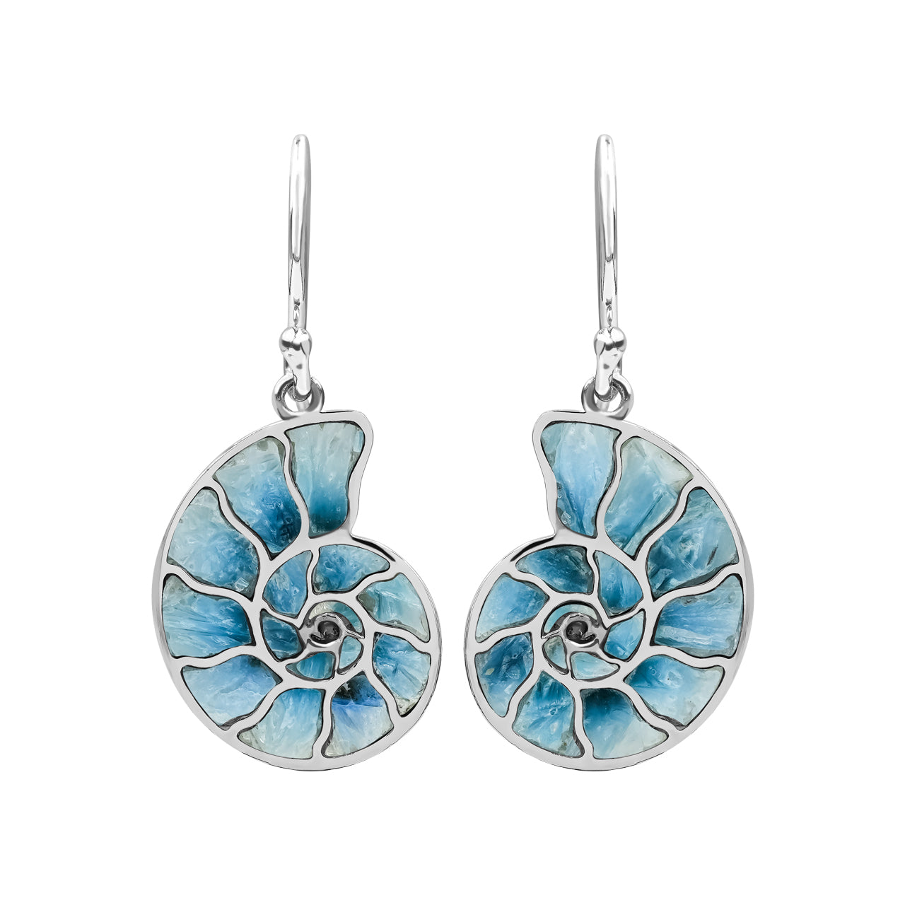 Starborn Nautilus Ammonite with Blue Ice Glacierite Inlay Earring in Sterling Silver - Large