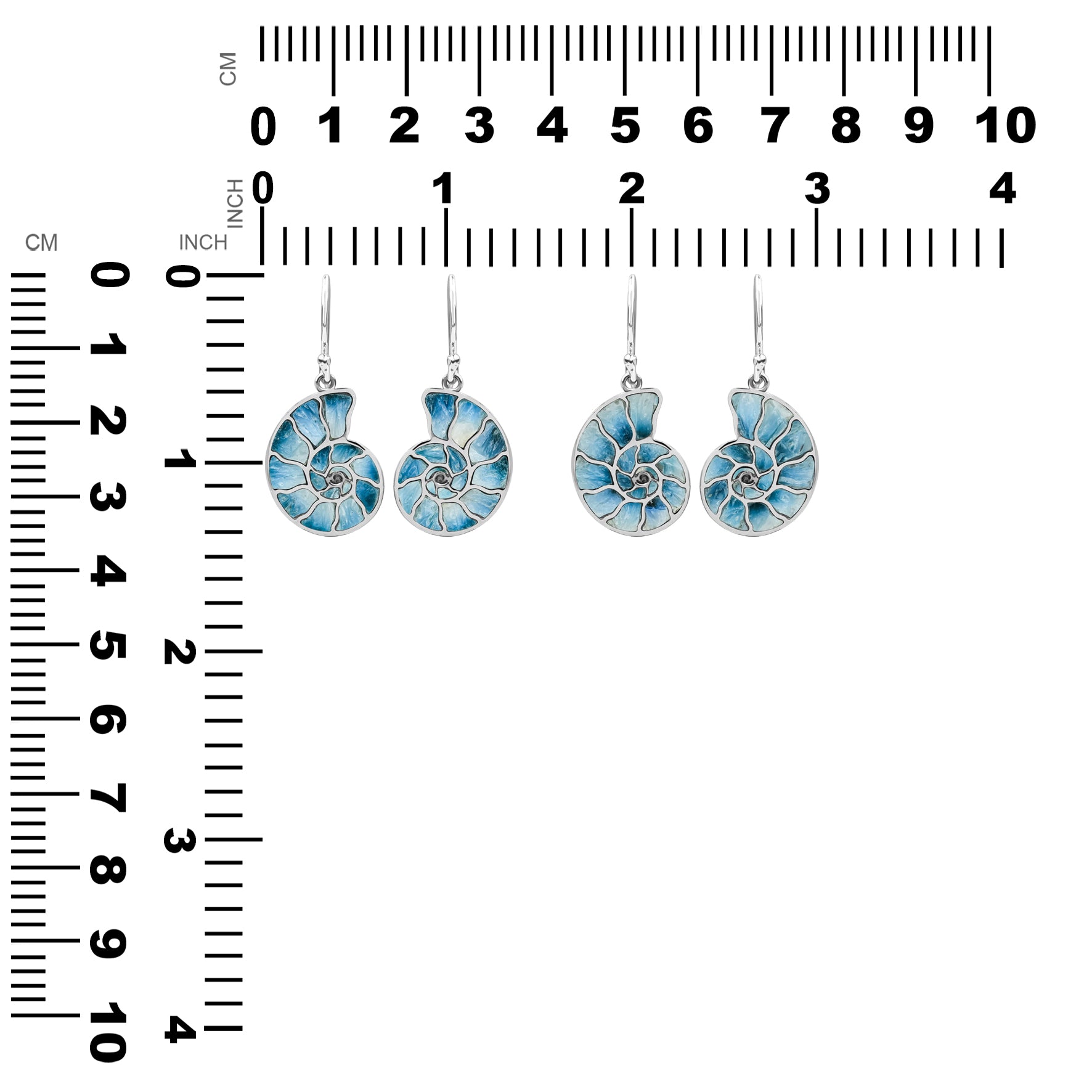 Starborn Nautilus Ammonite with Blue Ice Glacierite Inlay Earring in Sterling Silver - Large