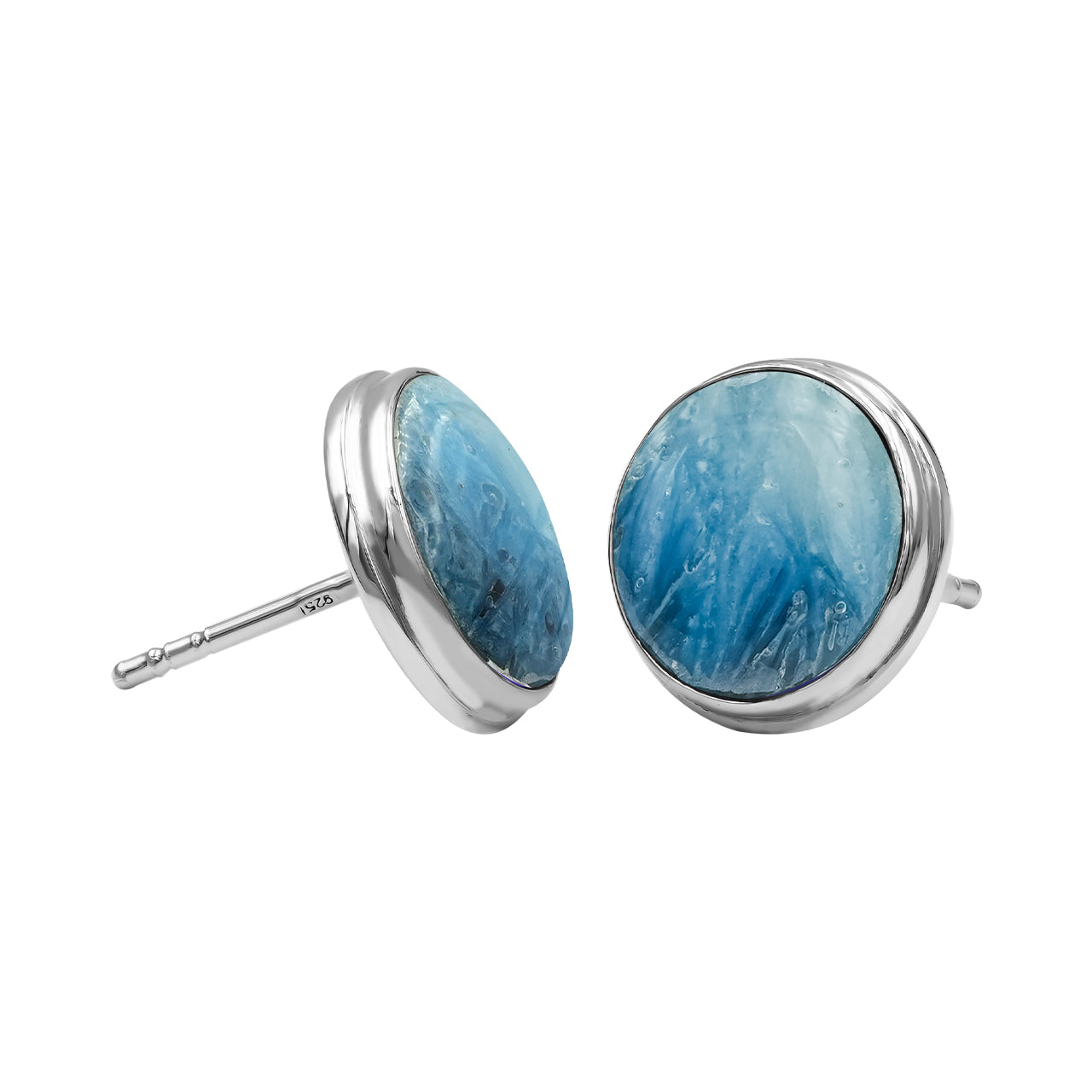 Starborn Blue Ice Glacierite Round 10 mm Double Bezel Set Post Earrings in Sterling Silver