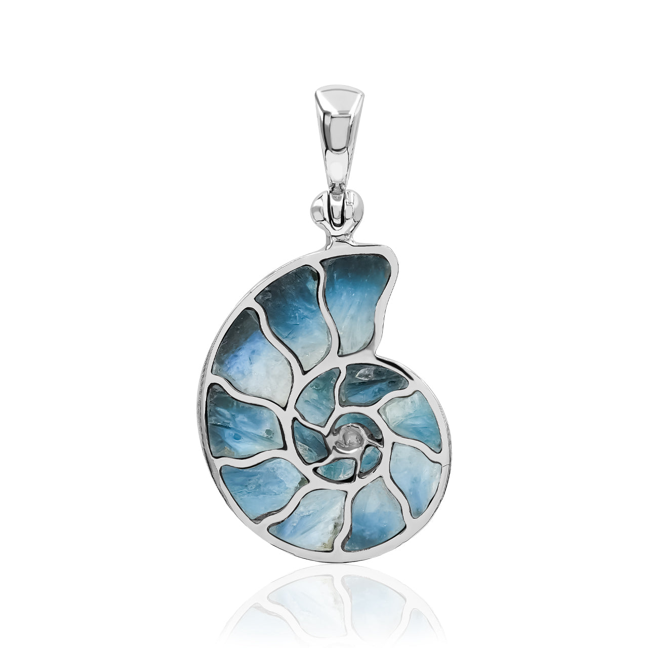 Colgante de amonita Nautilus con incrustaciones de piedras preciosas Starborn en plata de ley