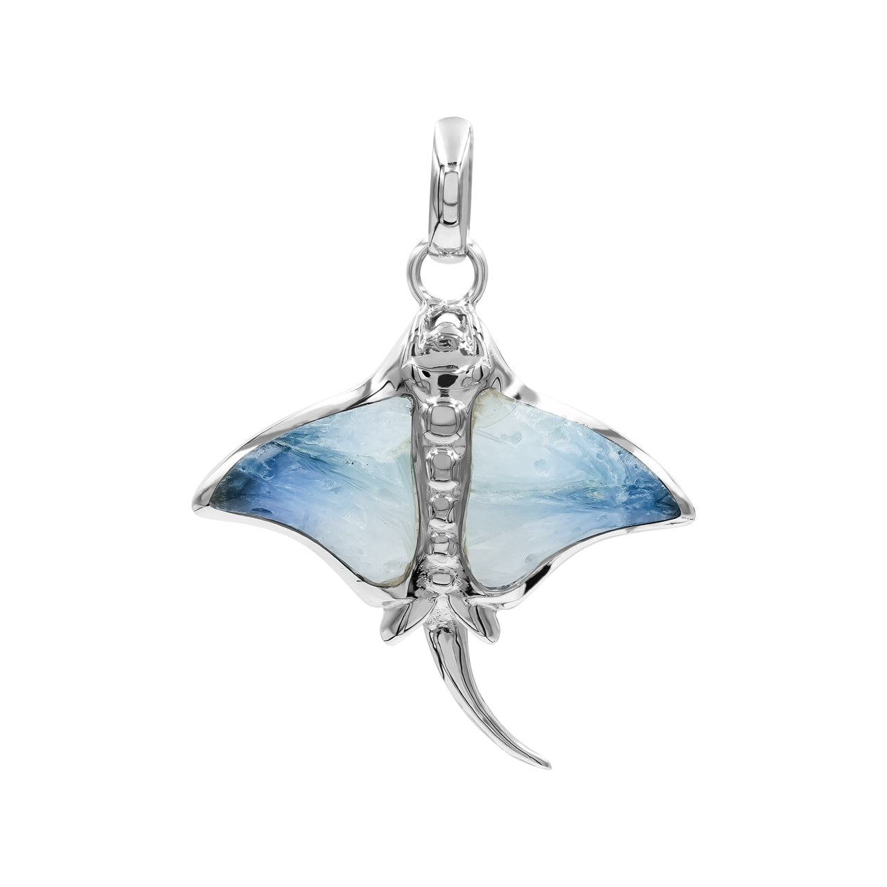 Starborn Blue Ice Glacierite Manta Ray Pendant in Sterling Silver