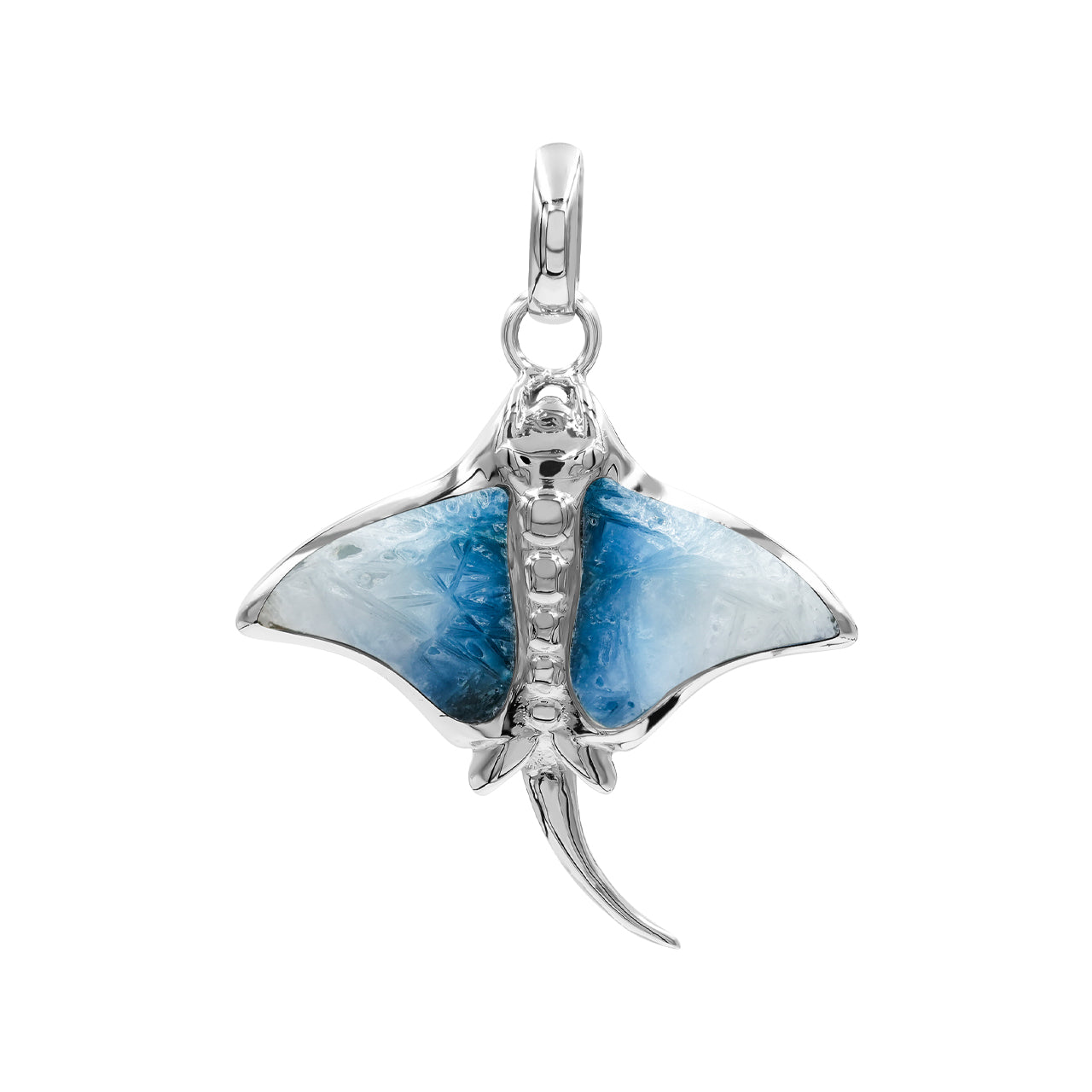 Starborn Blue Ice Glacierite Manta Ray Pendant in Sterling Silver