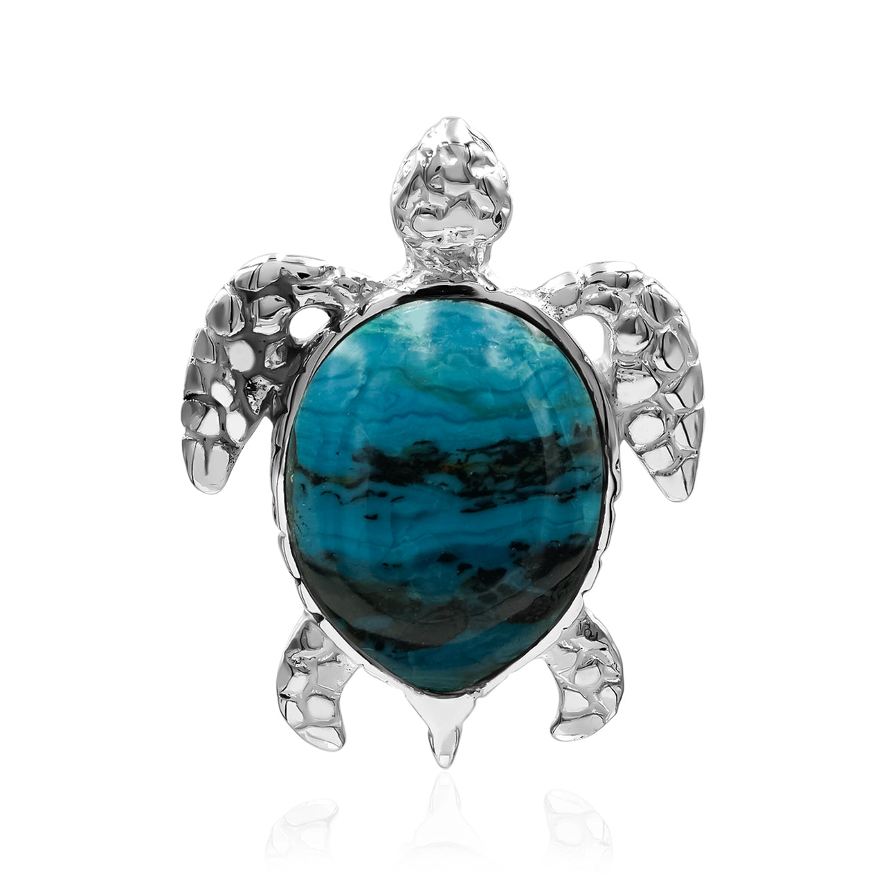 Starborn Chilean Blue Opal Sea Turtle Pendant in Sterling Silver