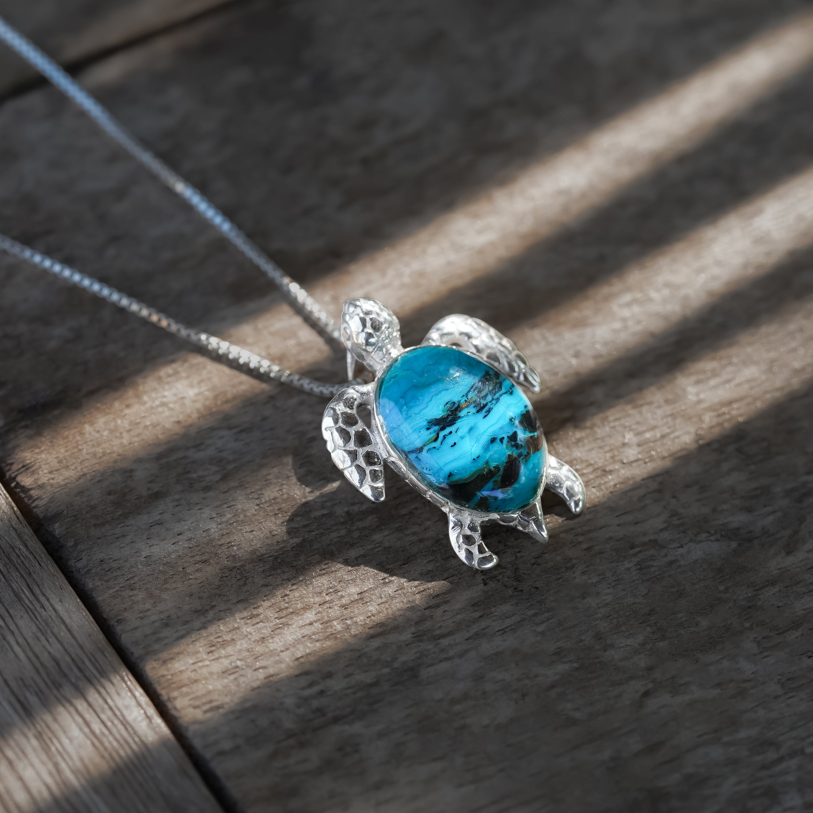 Starborn Chilean Blue Opal Sea Turtle Pendant in Sterling Silver