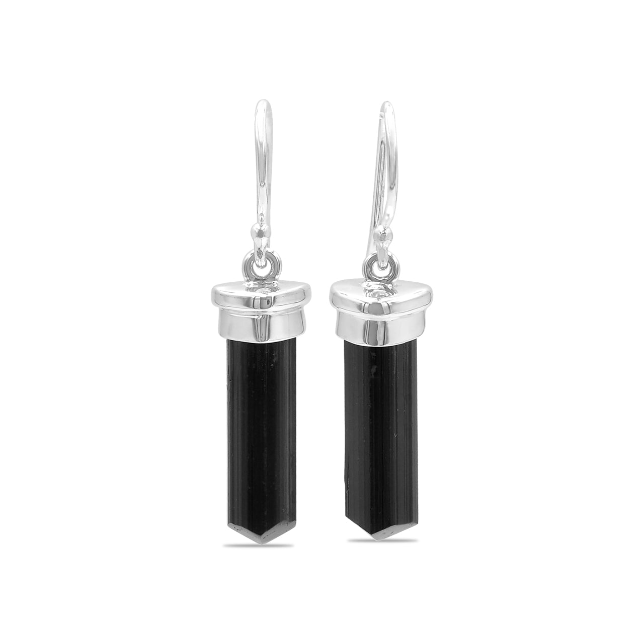 Starborn Black Tourmaline Crystal Cap Set Earrings in Sterling Silver