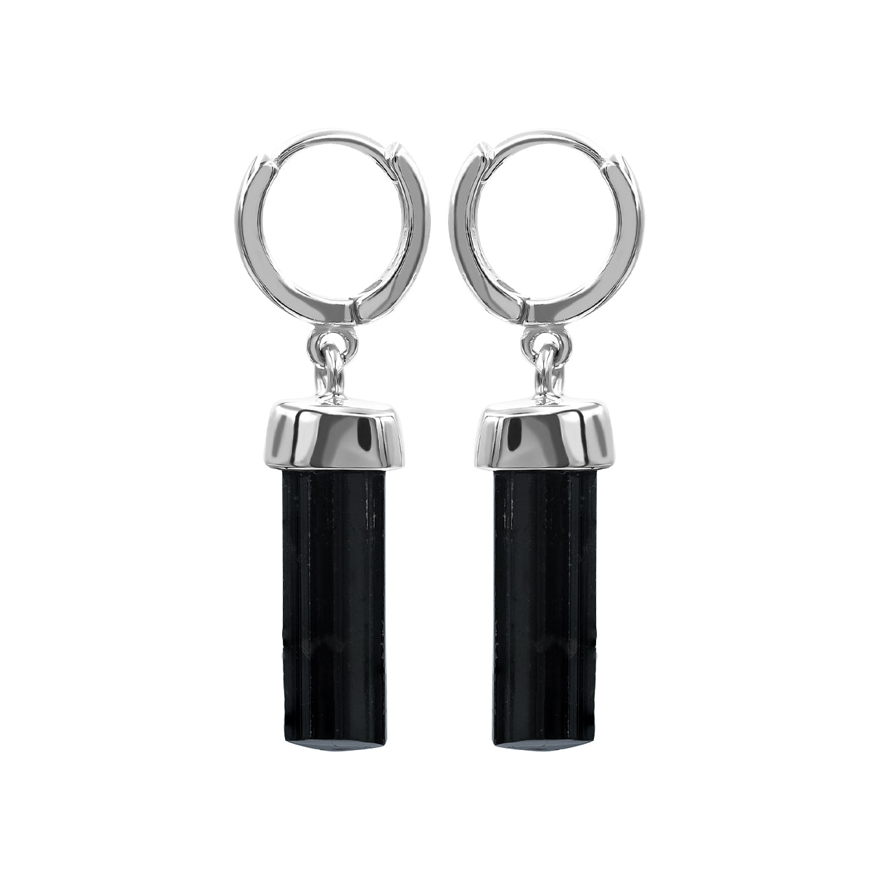 Pendientes de aro pequeños de 7,5 mm con cristal de turmalina negra natural Starborn en plata de ley - Pequeños