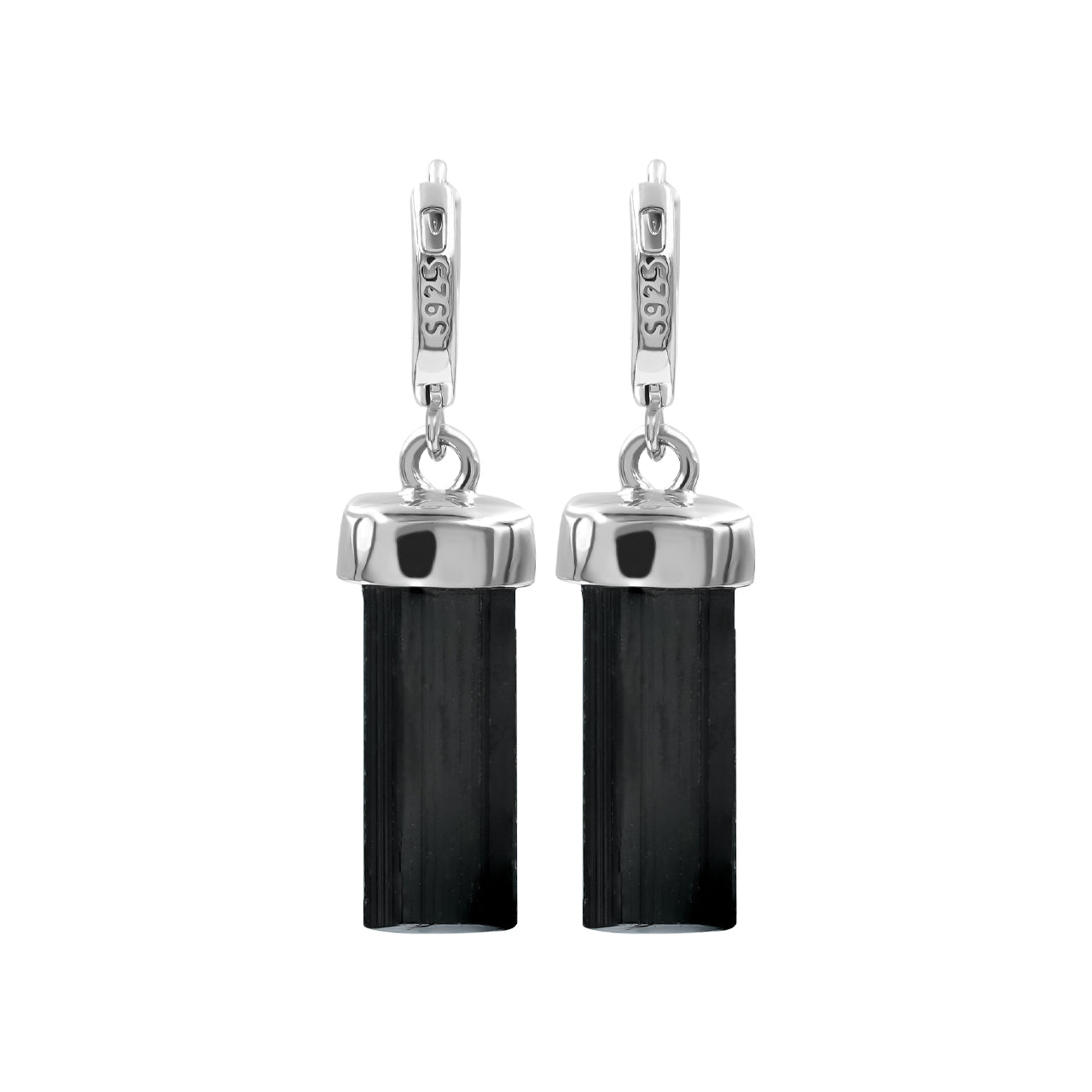 Pendientes de aro pequeños de 7,5 mm con cristal de turmalina negra natural Starborn en plata de ley - Pequeños