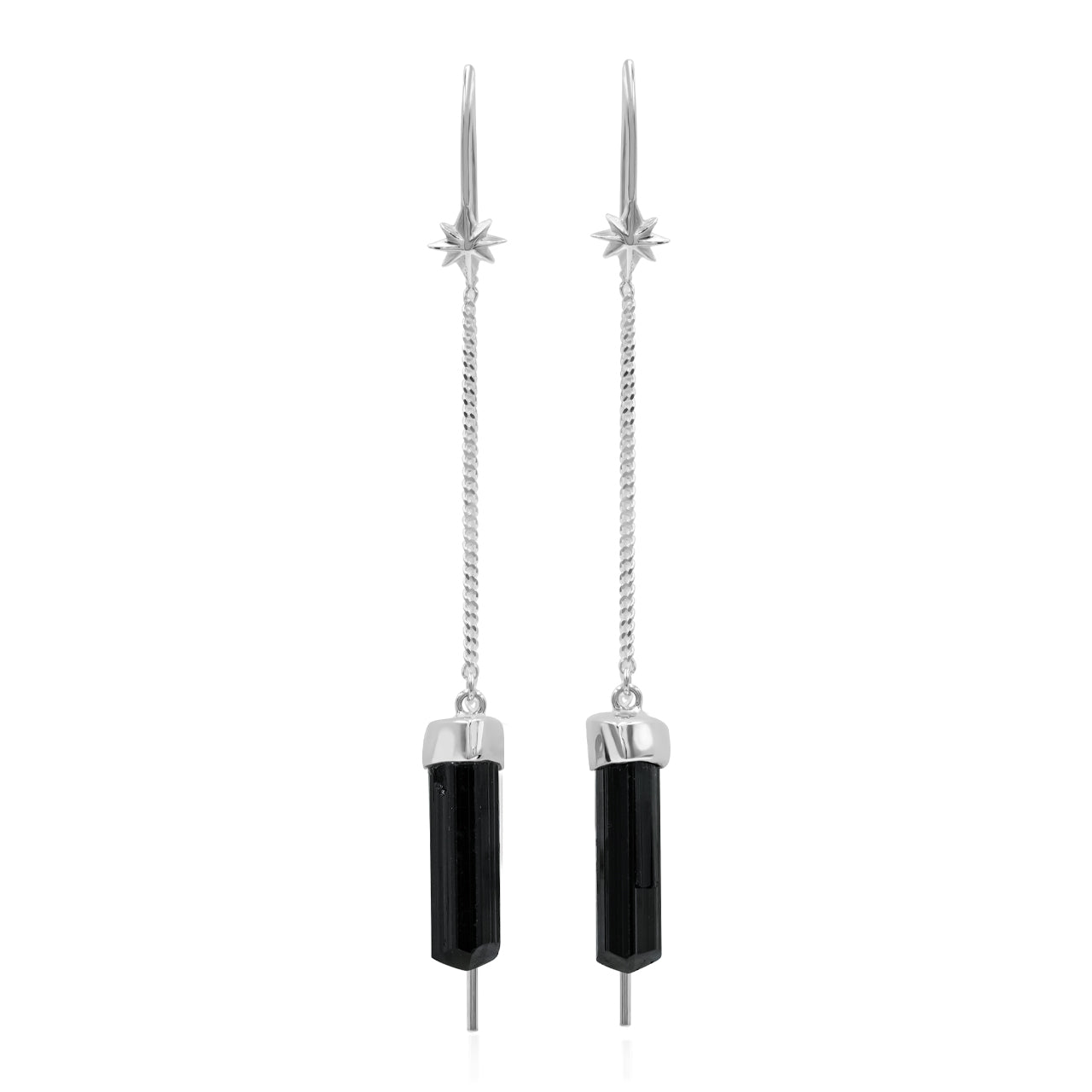 Starborn Tourmaline Crystal Threader Earring with Star Accent in Sterling Silver