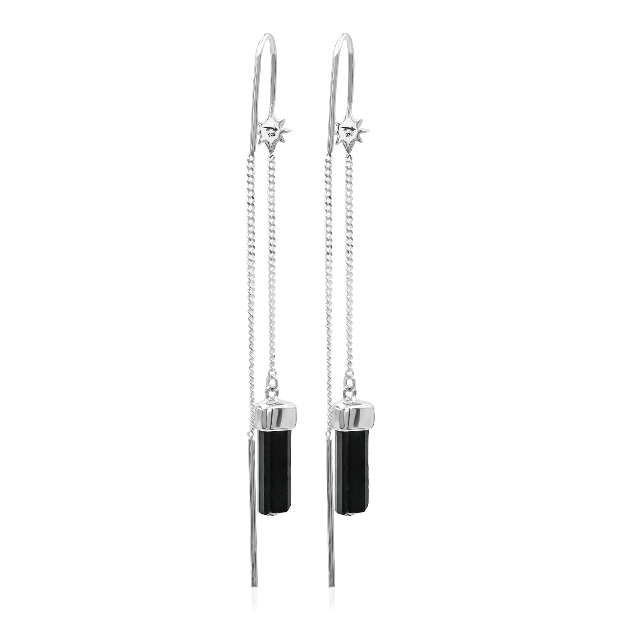 Starborn Tourmaline Crystal Threader Earring with Star Accent in Sterling Silver
