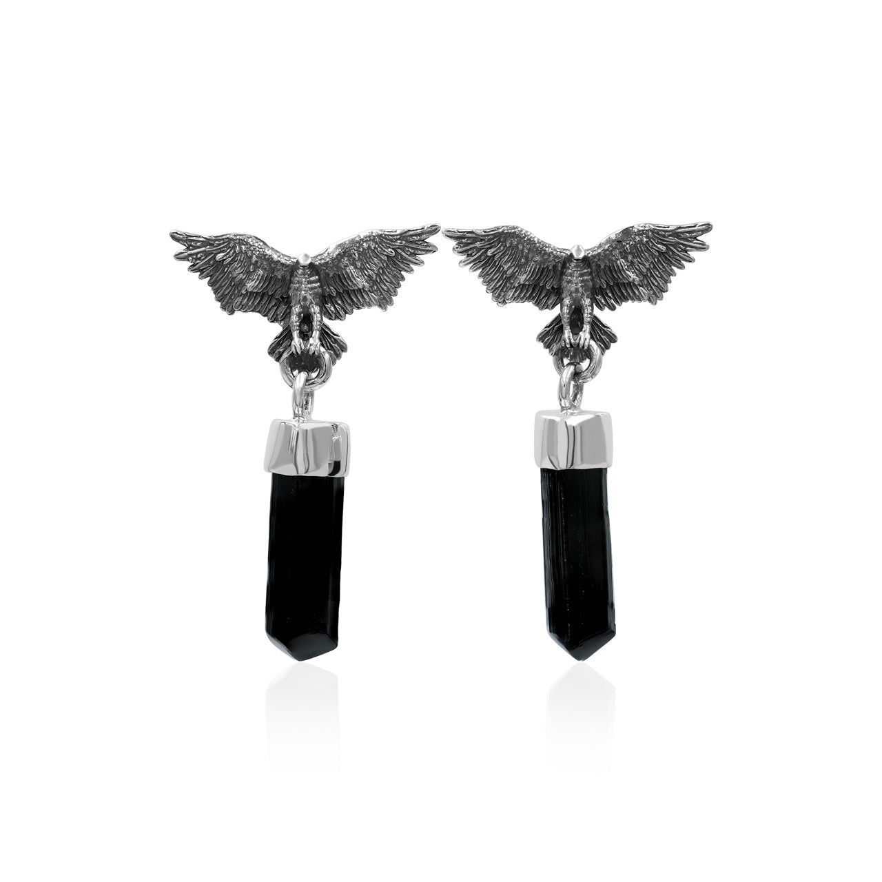 Starborn Black Tourmaline Crystal in Sterling Silver Eagle Earrings