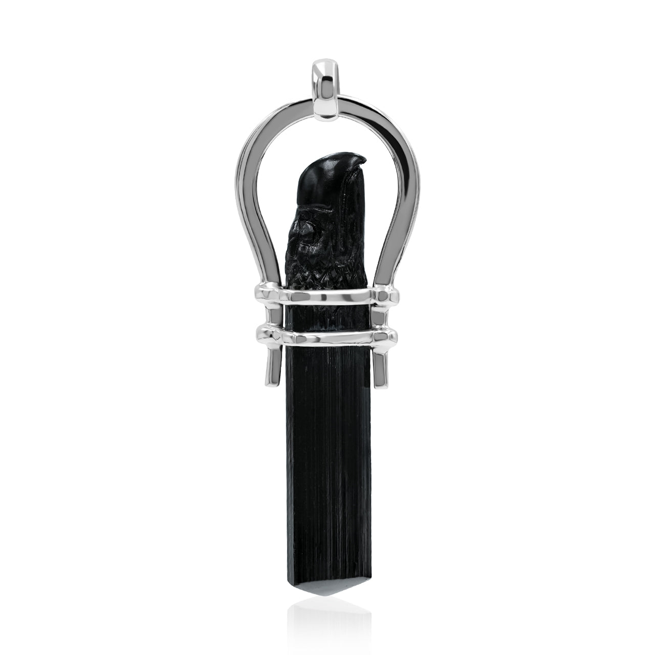 Starborn Carved Black Tourmaline Eagle Head Horseshoe Pendant in Sterling Silver
