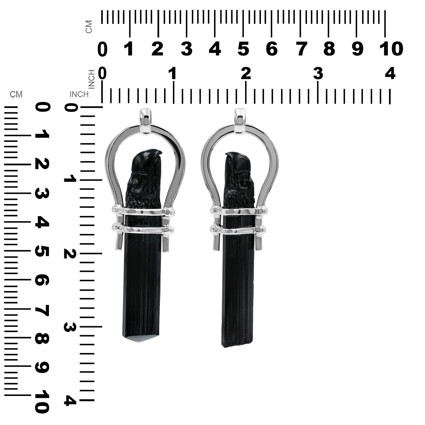 Starborn Carved Black Tourmaline Eagle Head Horseshoe Pendant in Sterling Silver