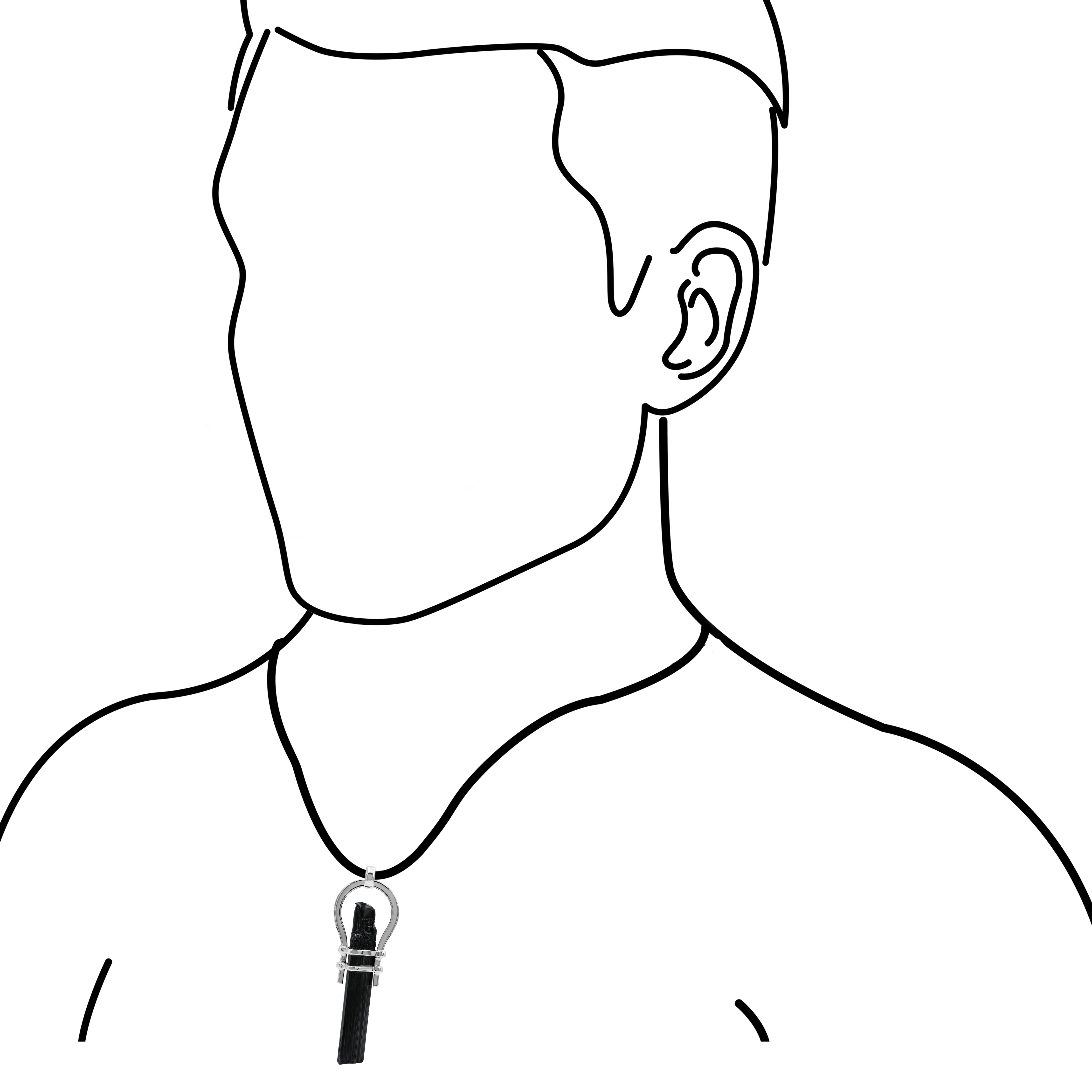 Starborn Carved Black Tourmaline Eagle Head Horseshoe Pendant in Sterling Silver