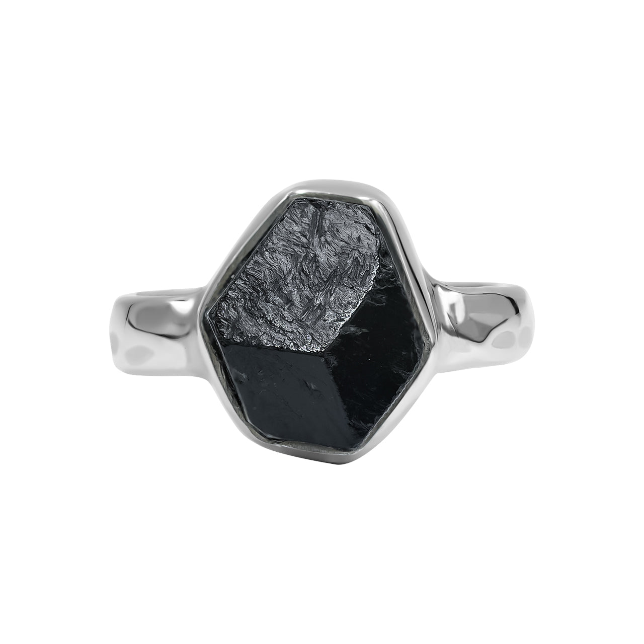 Starborn Black Tourmaline Crystal Freeform Ring in Sterling Silver
