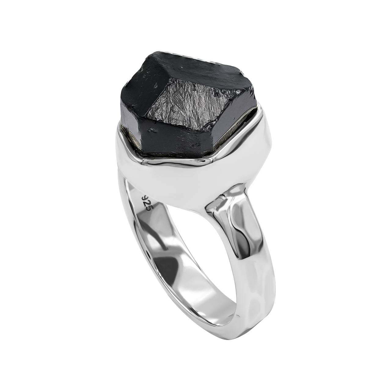 Starborn Black Tourmaline Crystal Freeform Ring in Sterling Silver