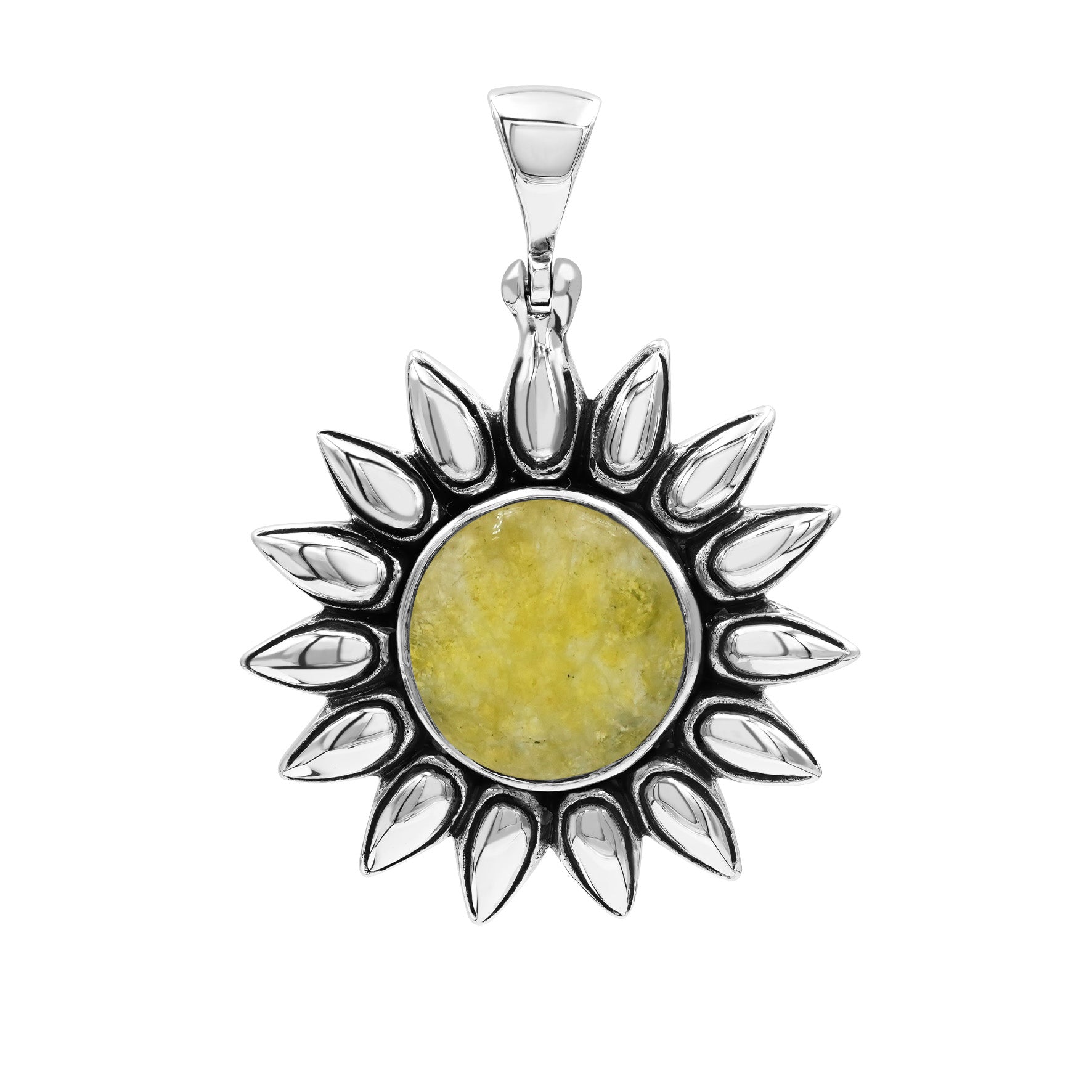 Starborn Brucite Sunflower Pendant in Sterling Silver