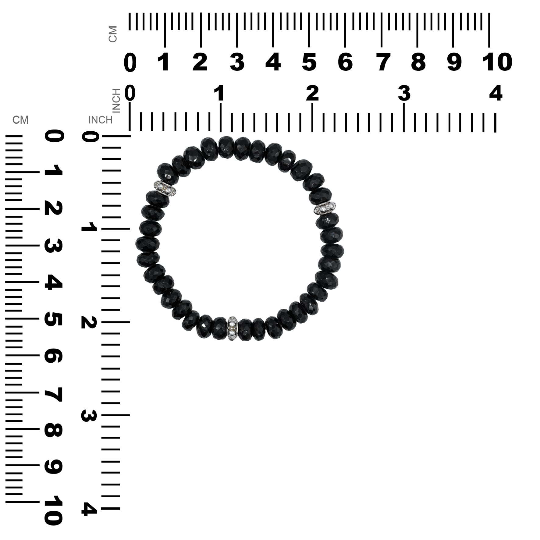 Starborn Black Spinel Rondelle Faceted Bead Bracelet with Silver Bead Accents